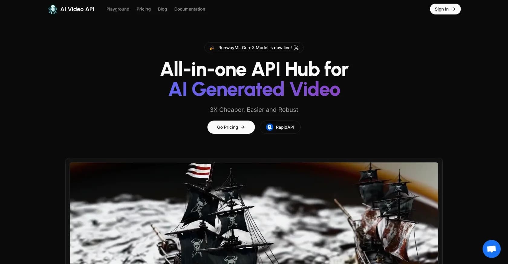 AI Video API homepage screenshot — Create AI videos effortlessly and affordably