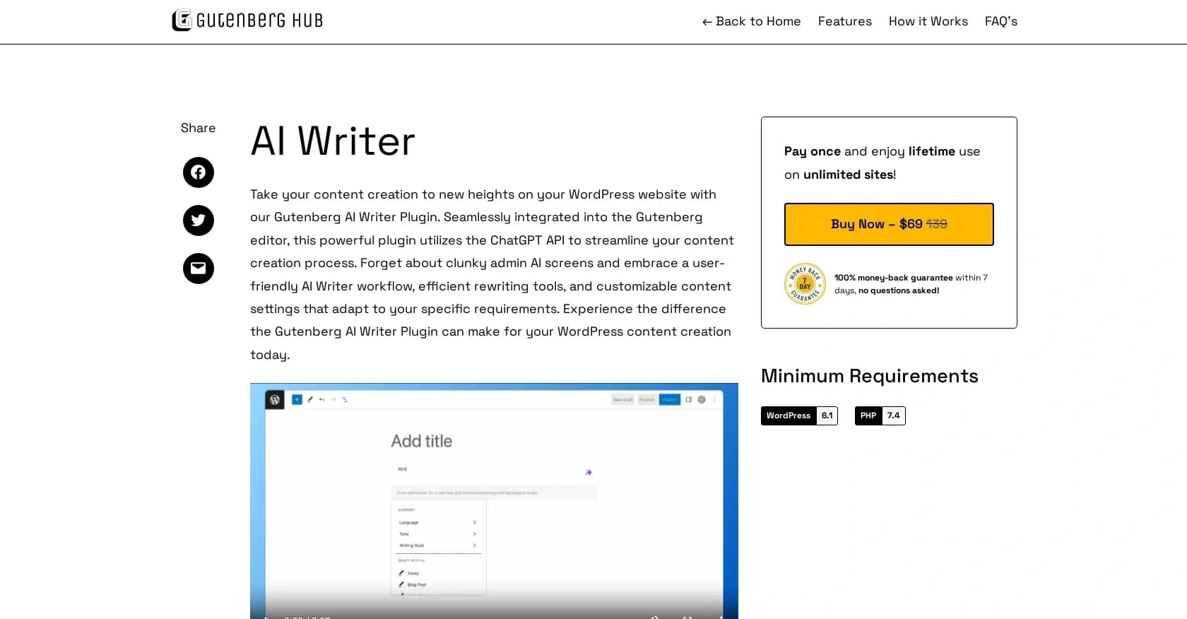 AI-Writer homepage screenshot — Generate accurate, relevant content in 2 minutes.