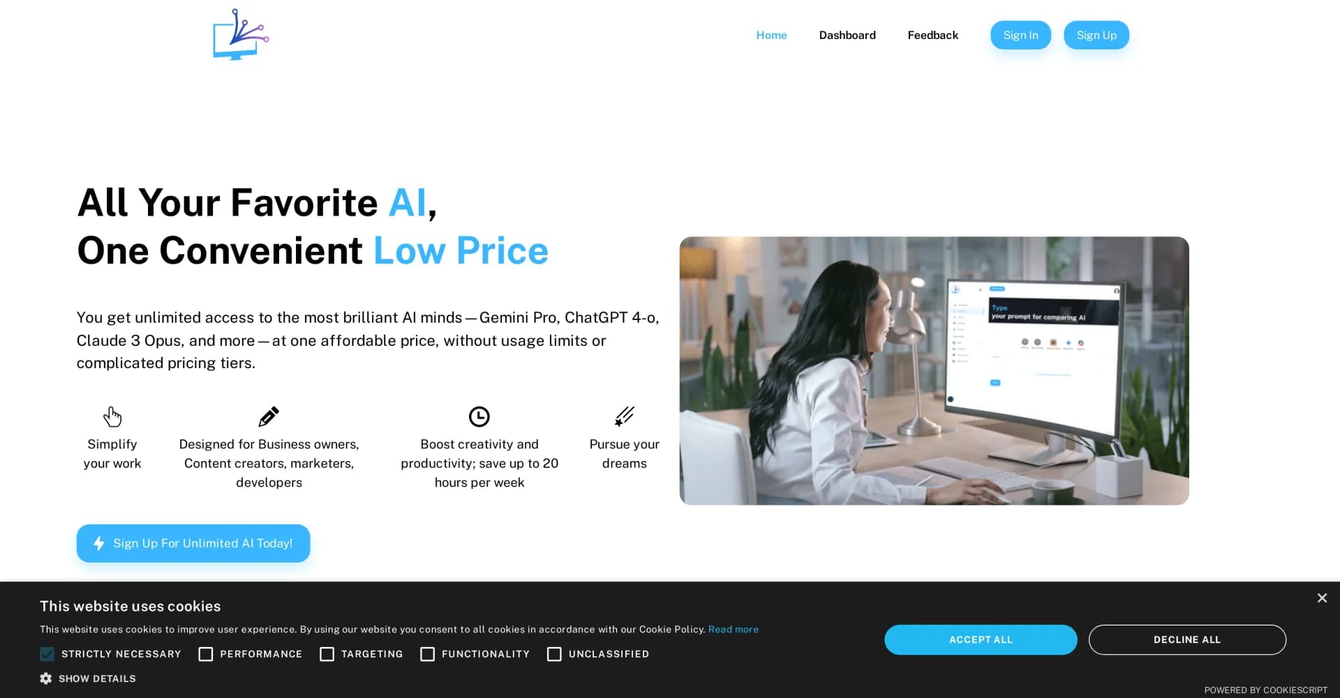 AIAnalyzer.io homepage screenshot — Compare and evaluate AI models worldwide