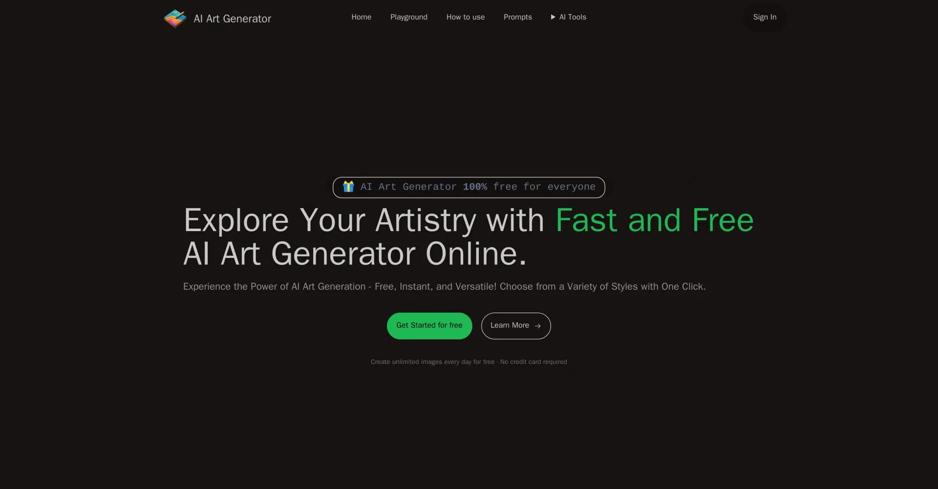 AIArtGenerator.net homepage screenshot — Unleash creativity with free, instant AI art generation.