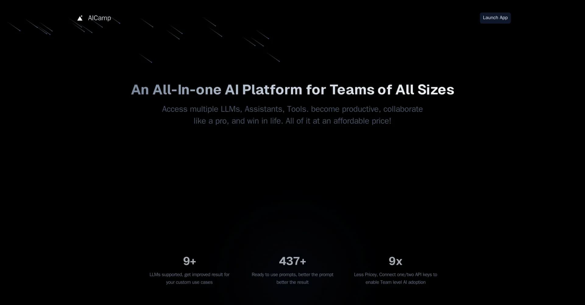 AICamp homepage screenshot — All-in-one AI platform for team productivity