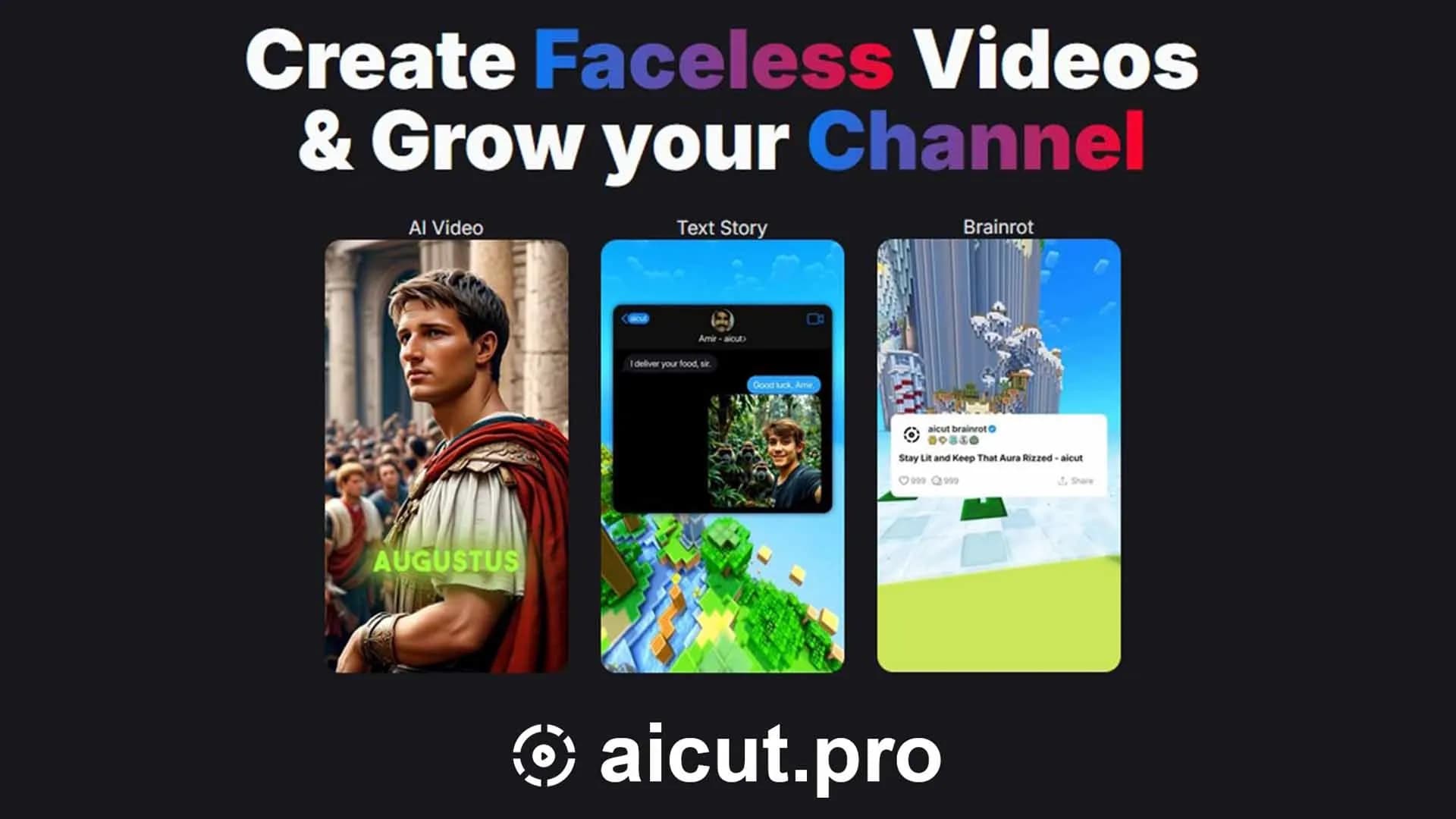 aicut homepage screenshot — Create Faceless Videos & Grow your Channel