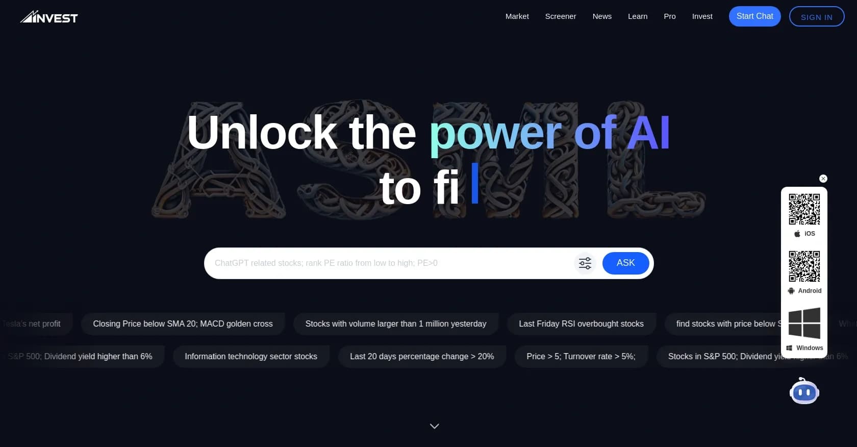 AInvest homepage screenshot — AI-powered investing for smarter financial decisions