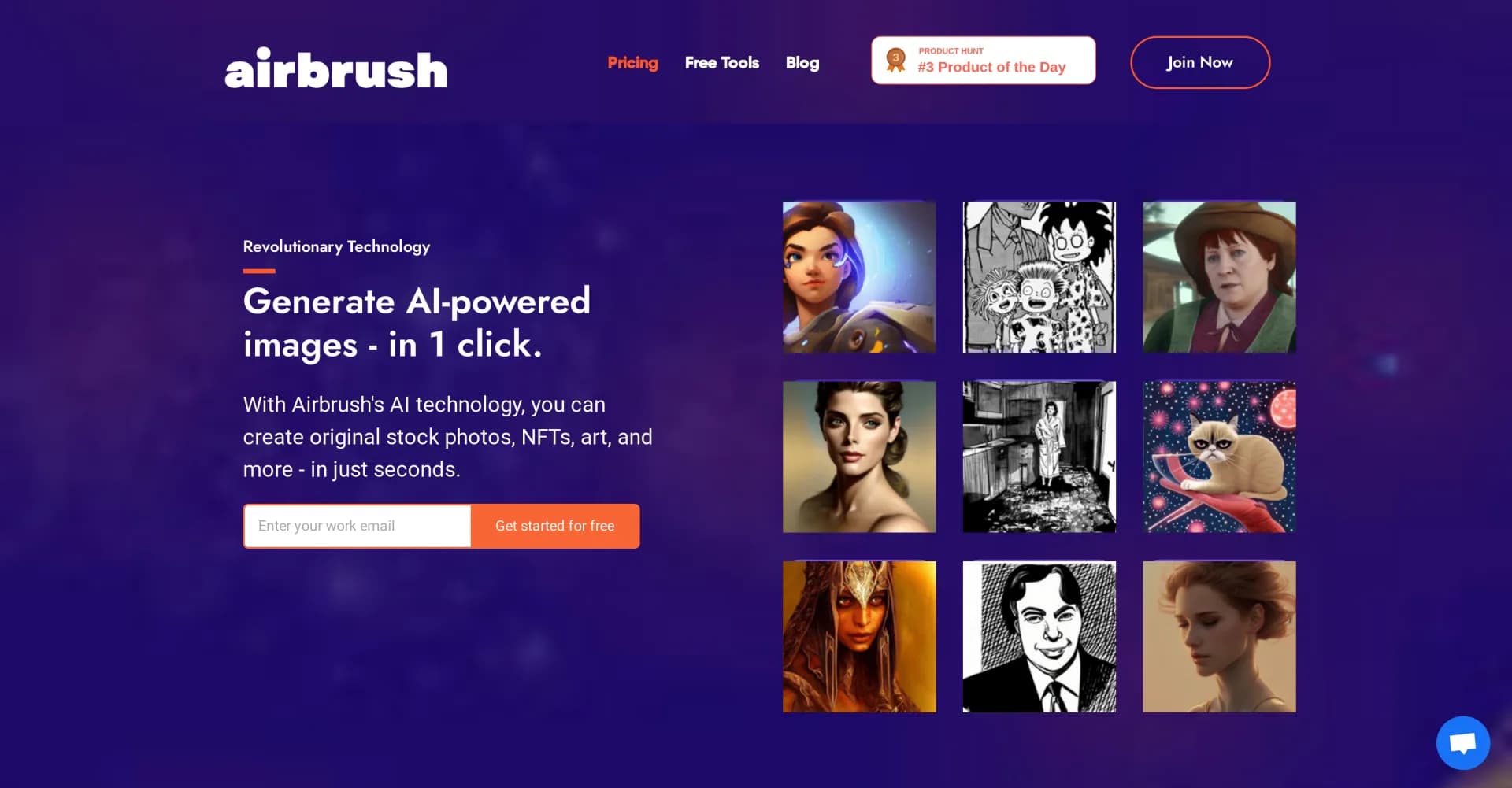 Airbrush homepage screenshot — Generate AI-powered images in one click.