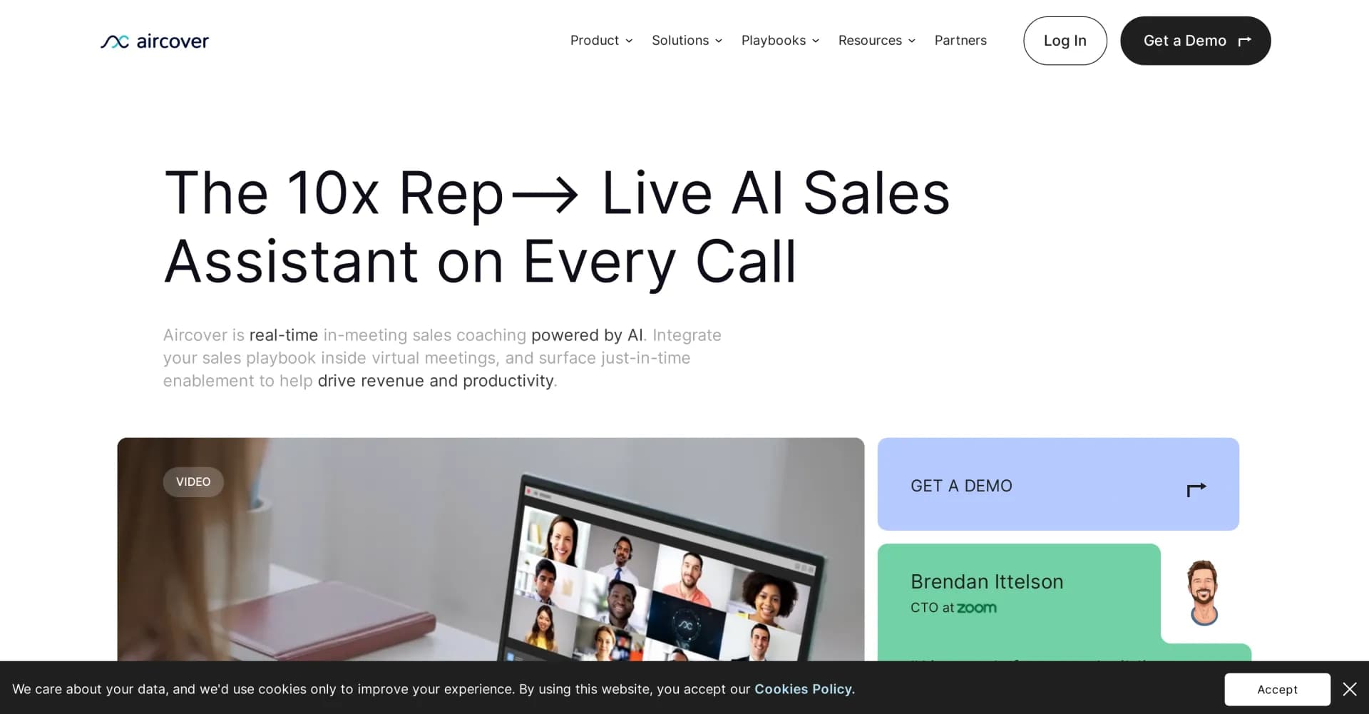 Aircover homepage screenshot — Real-time AI coaching for sales calls