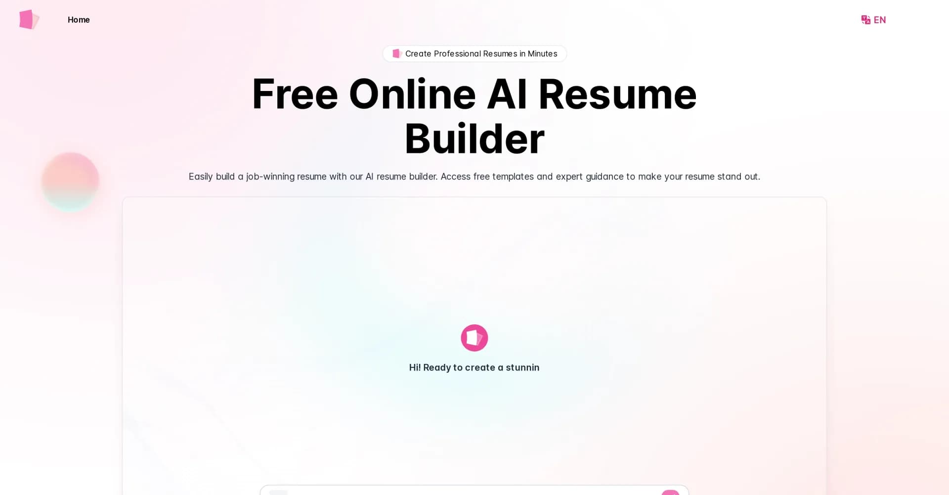 AIResumeBuilder homepage screenshot — Create professional resumes in minutes with AI