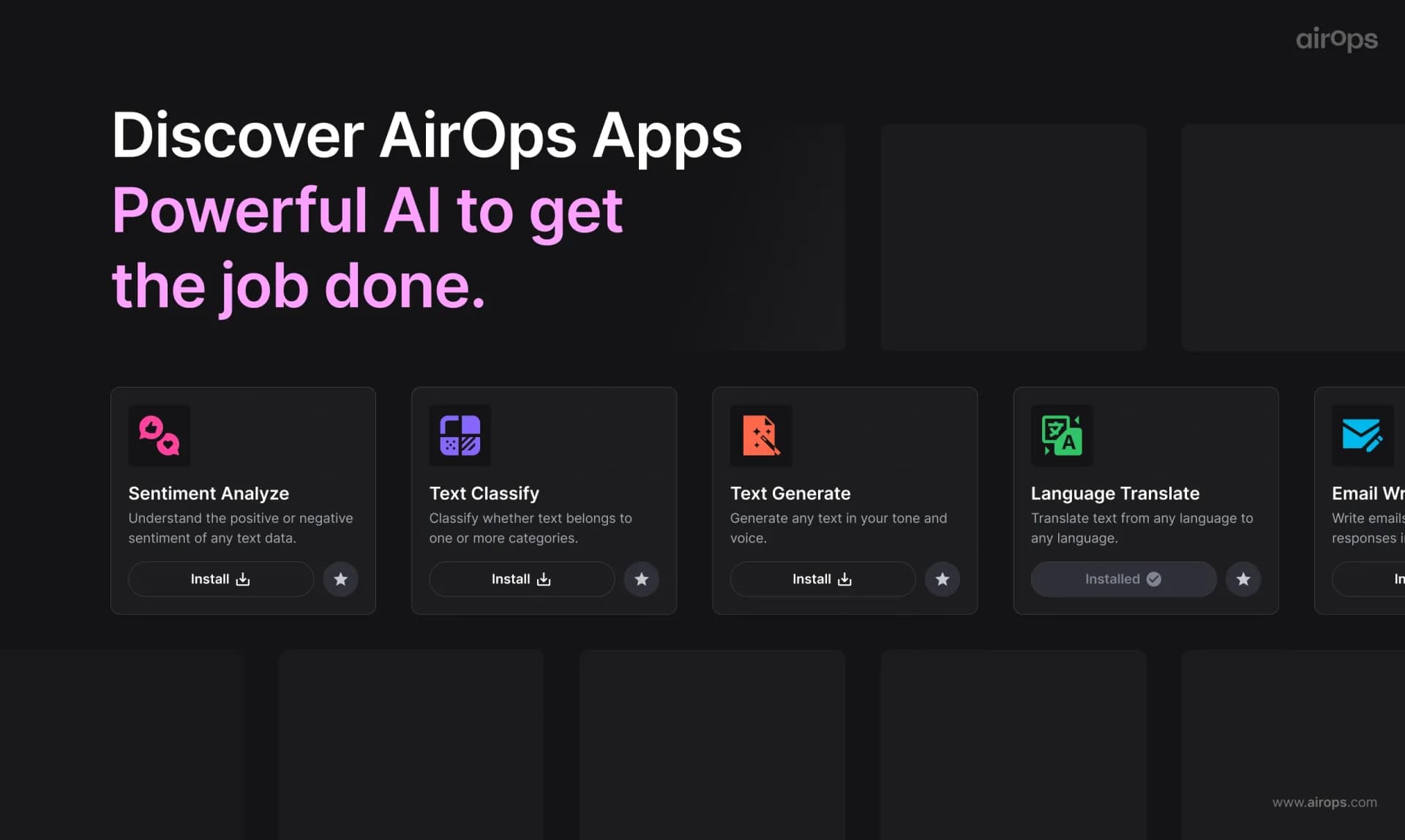 AirOps homepage screenshot — Unlock data 10x faster with AI