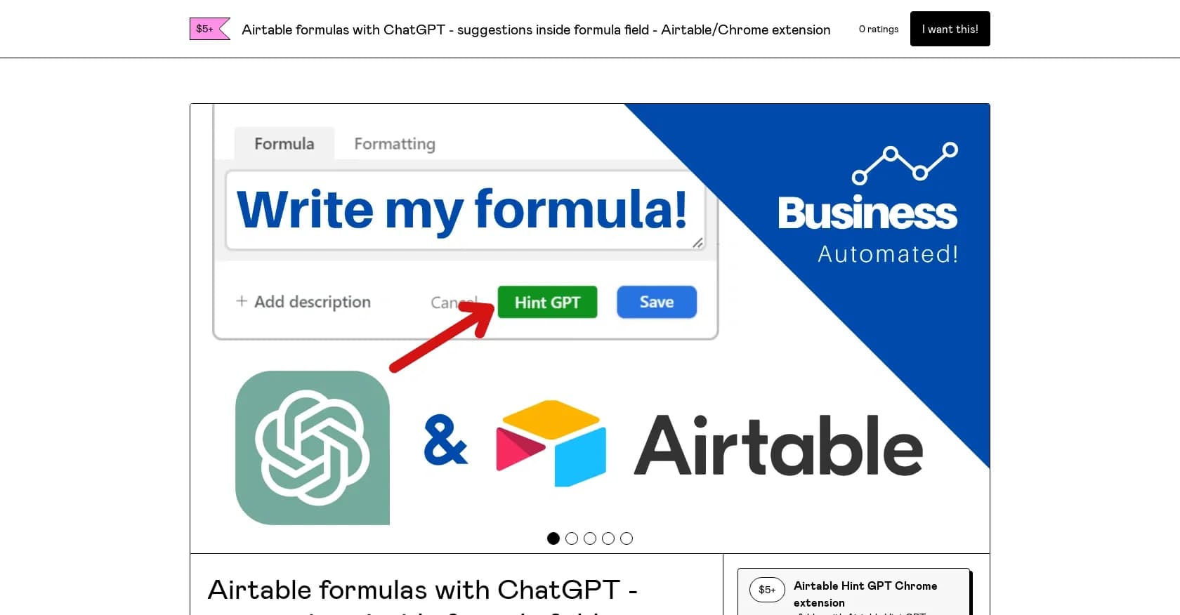 Airtable Hint GPT homepage screenshot — Supercharge Airtable formulas with AI-powered suggestions