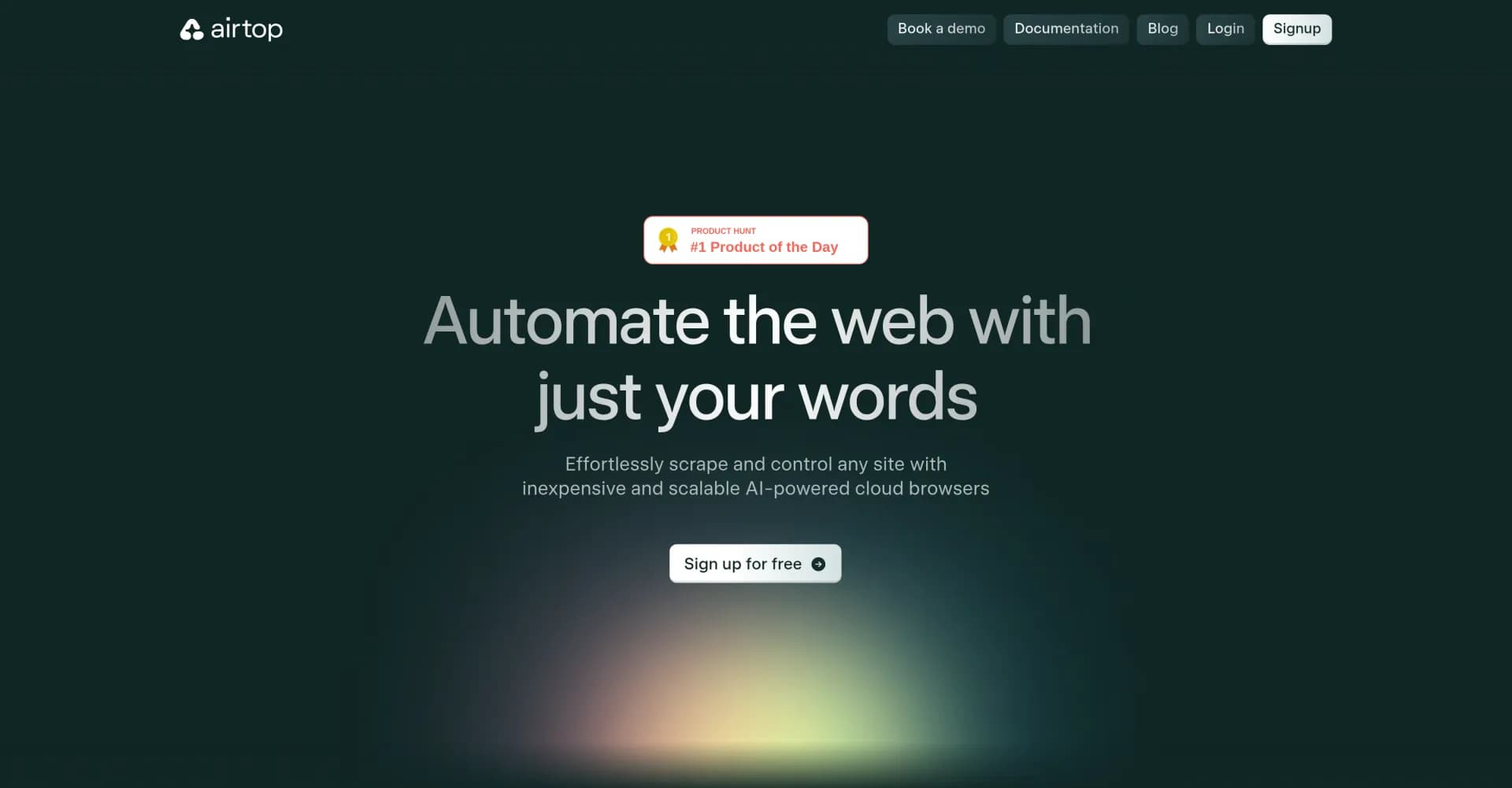Airtop homepage screenshot — Automate the web with just your words.