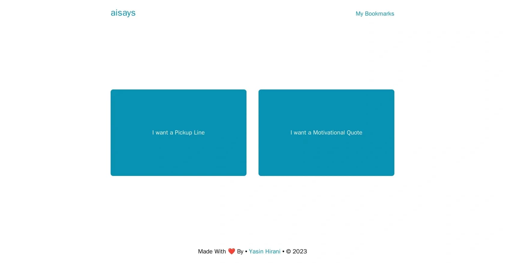 AIsays homepage screenshot — Generate instant pickup lines and motivational quotes.