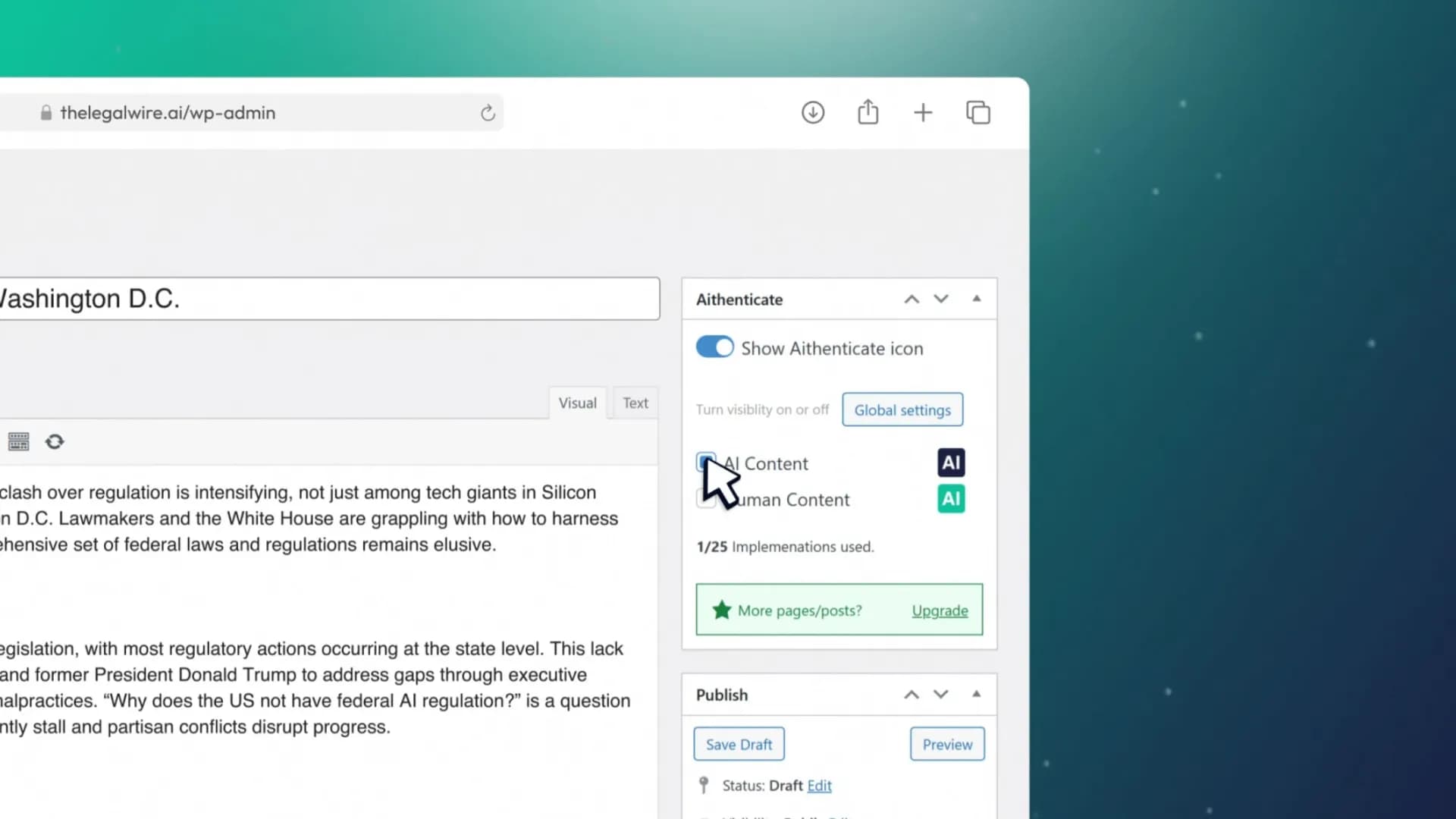 Aithenticate homepage screenshot — Boost your site's credibility with Aithenticate, bringing tr