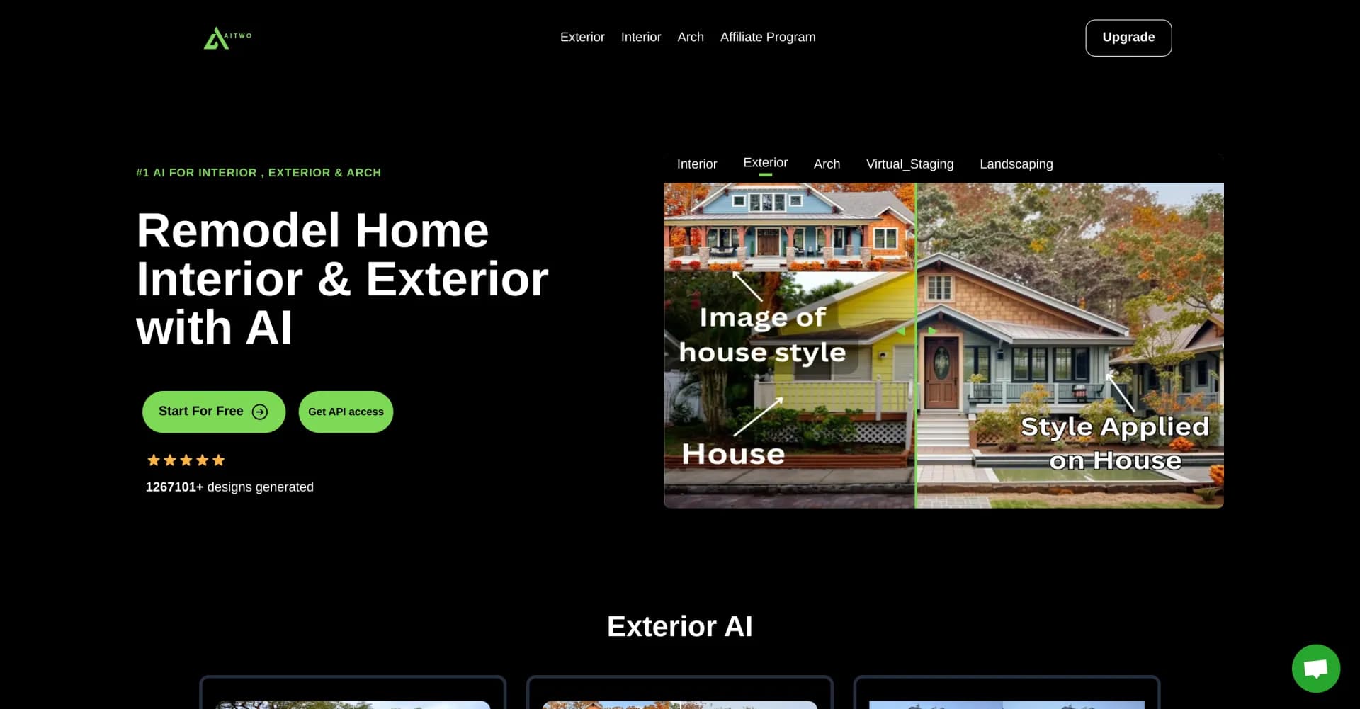 AITWO.CO homepage screenshot — Remodel your home instantly with AI.