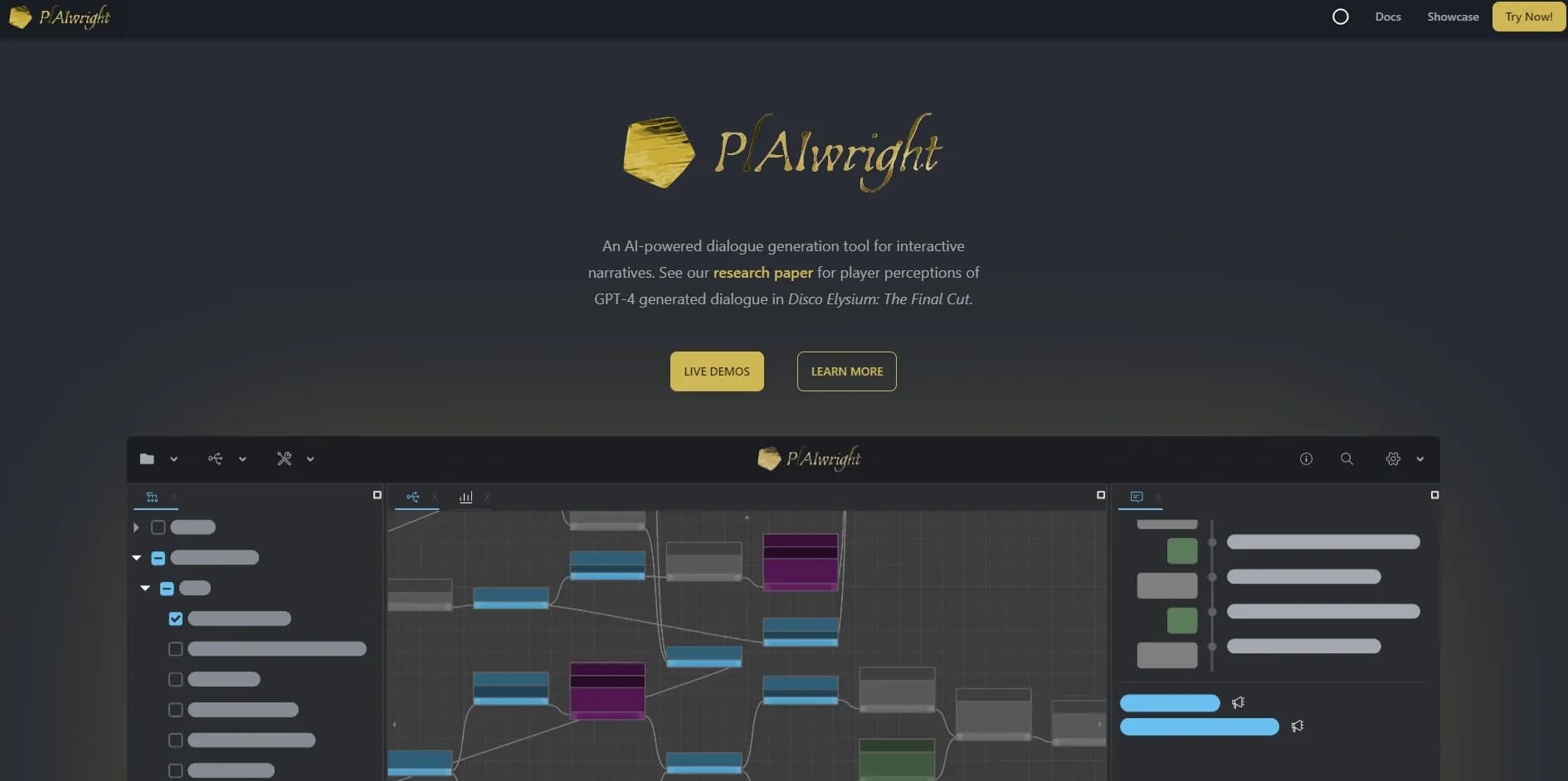 AIWright homepage screenshot — Create interactive narratives with AI-powered dialogue