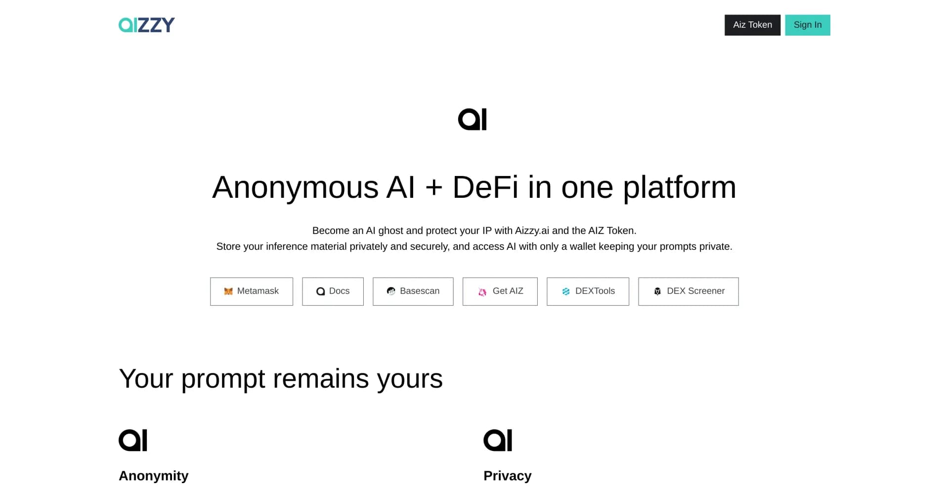 Aizzy homepage screenshot — Interactive document handling with smart virtual assistance
