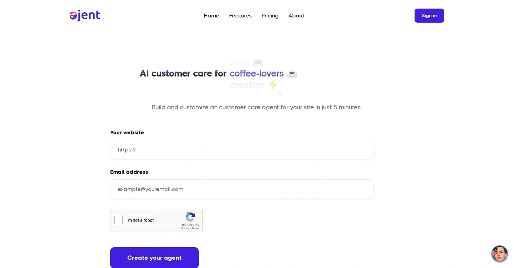 Ajent homepage screenshot — AI-powered support agents that automate 80% of first-line su