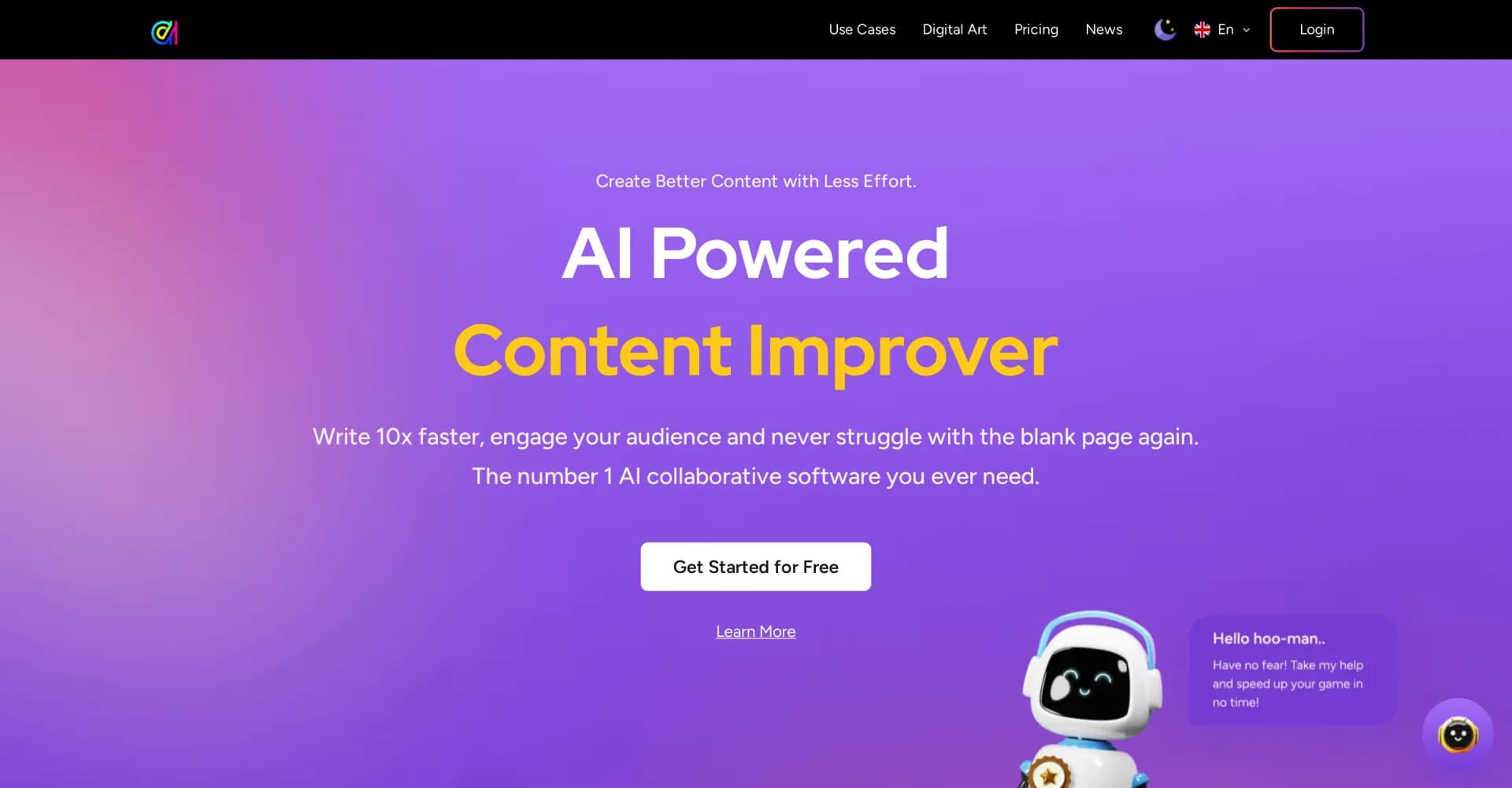 Aleah homepage screenshot — Create better content with less effort.