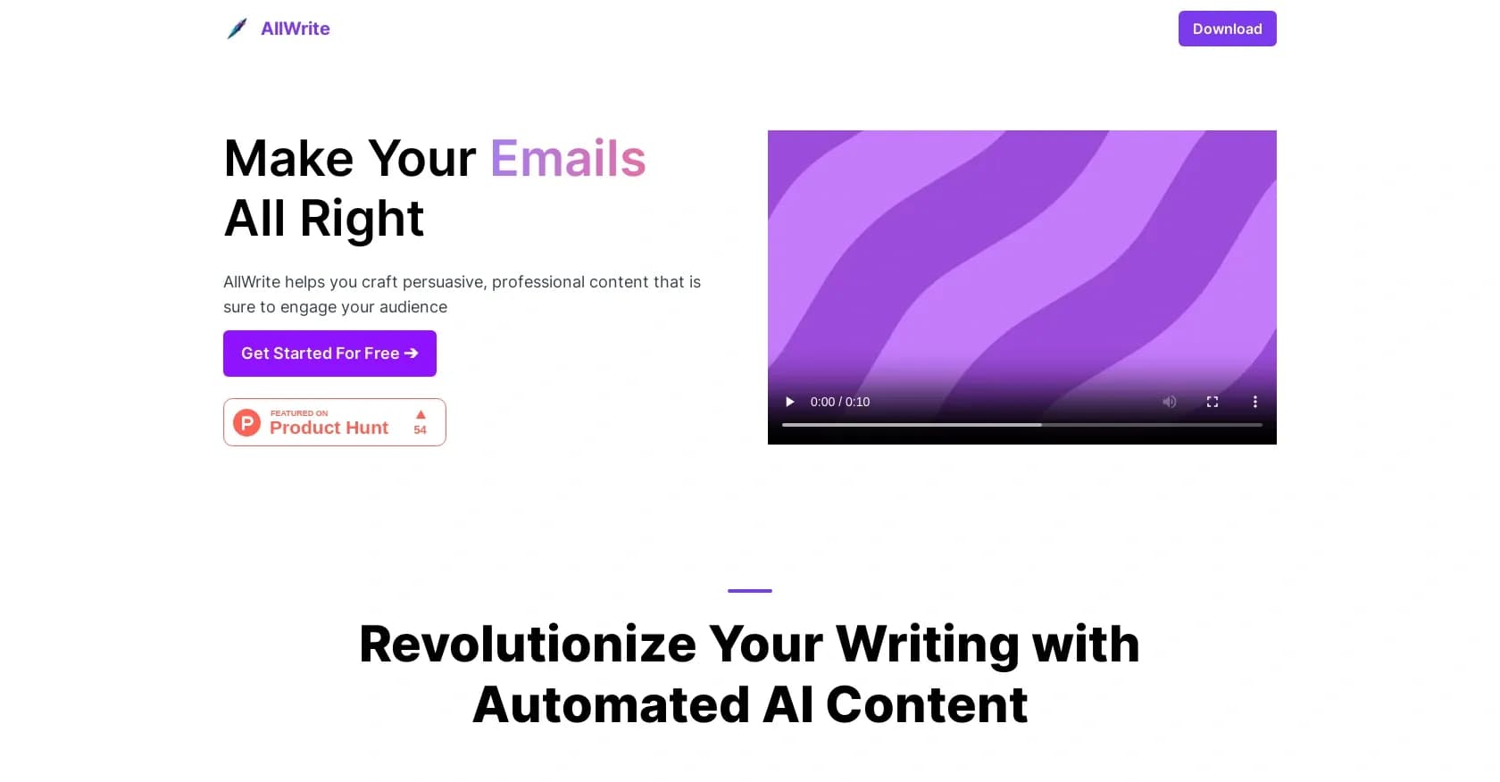 AllWrite homepage screenshot — AI-powered mobile writing assistant