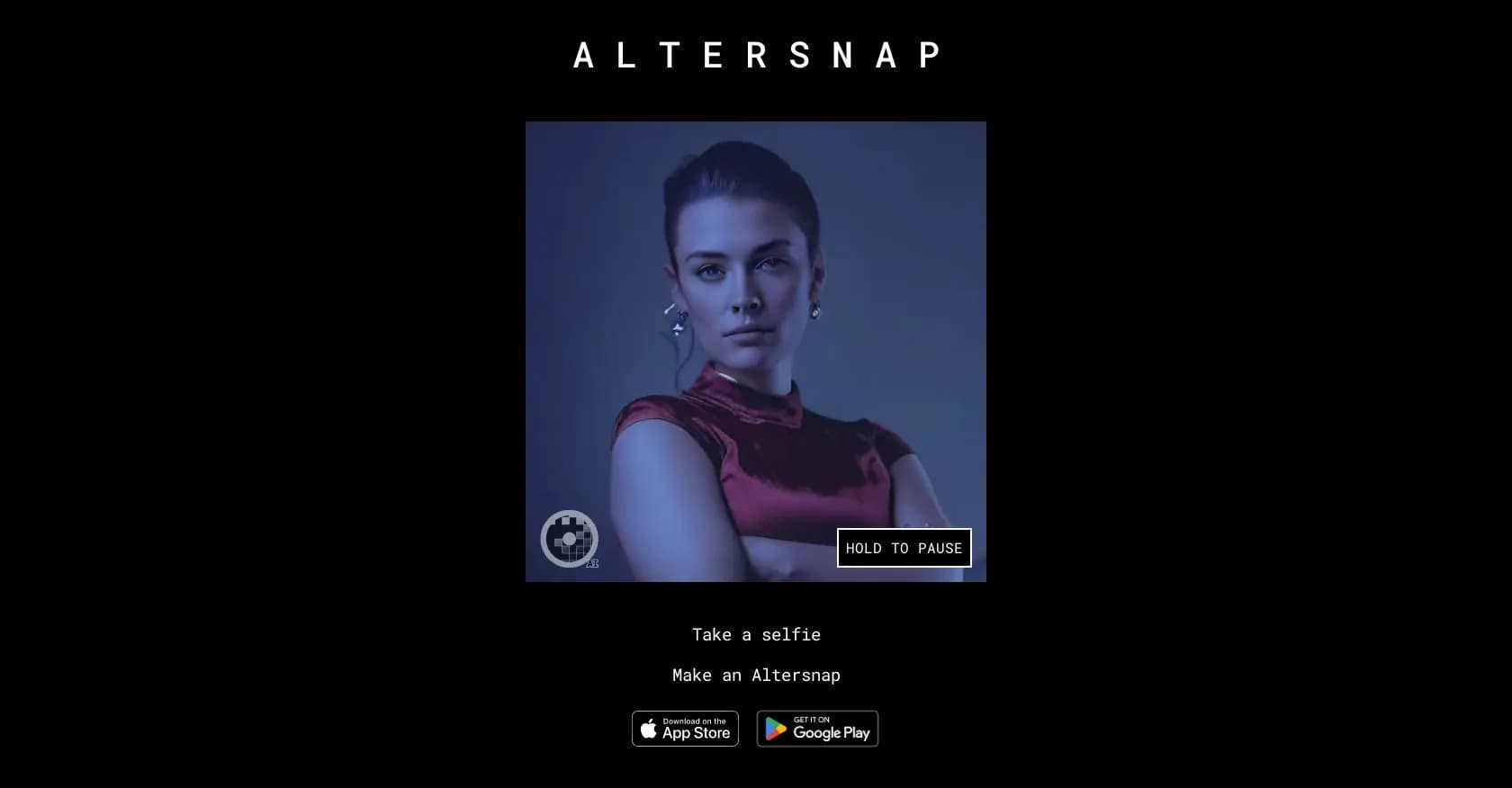 Altersnap homepage screenshot — Transform selfies into artistic snaps.
