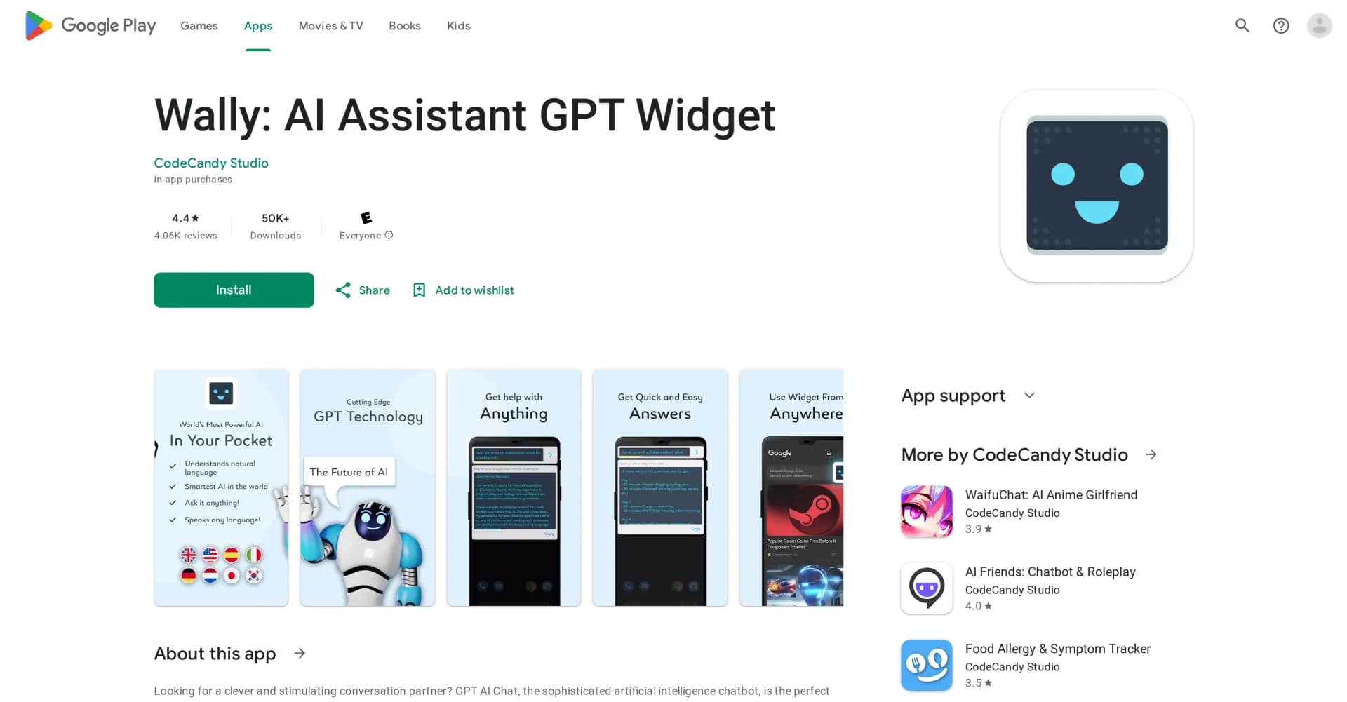 Android AI Assistant Widget homepage screenshot — AI Chatbot Widget with OpenAI ChatGPT technology