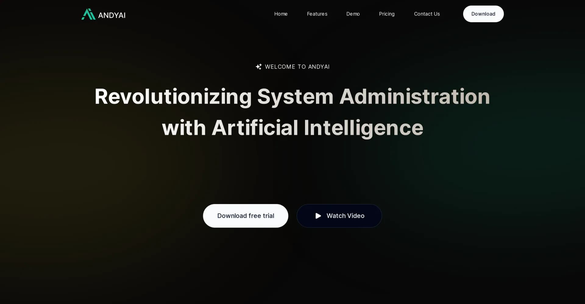 Andy AI homepage screenshot — AI-powered system administration assistant