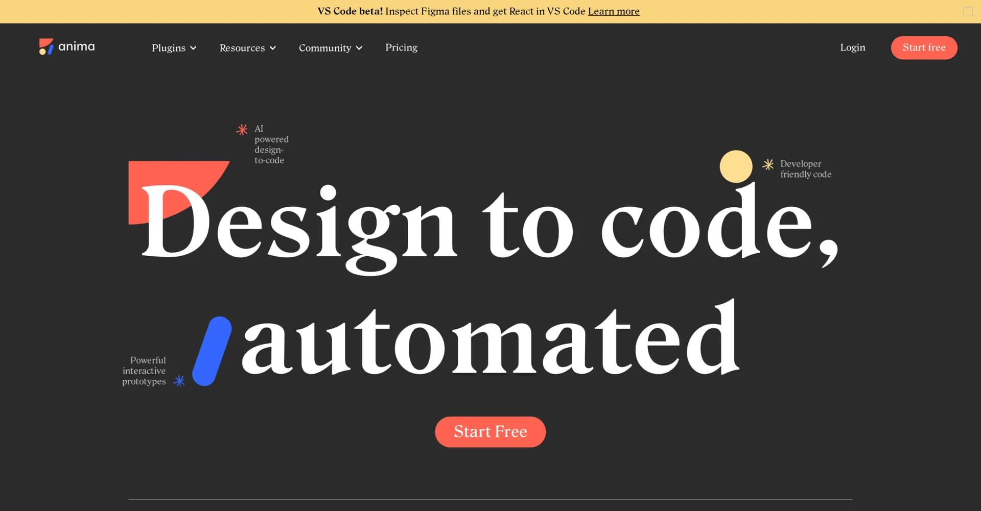 AnimaApp homepage screenshot — Transform designs into code automatically
