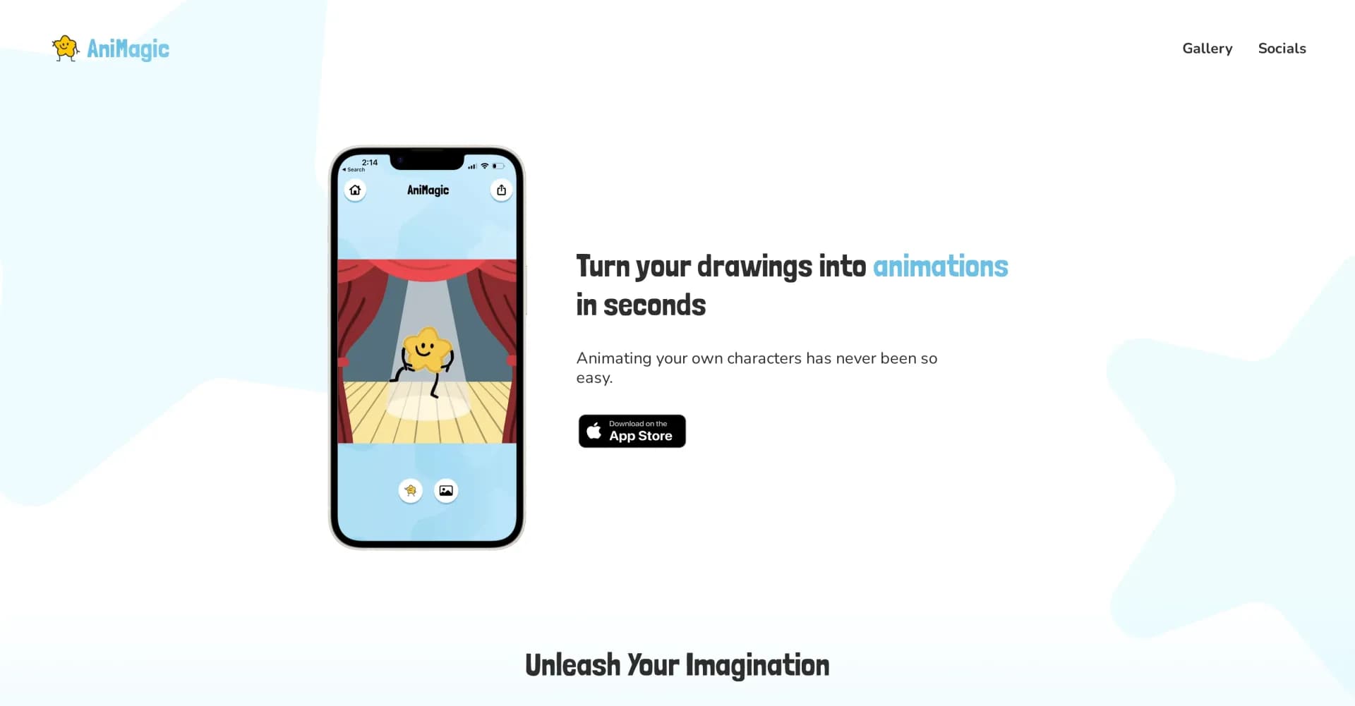 Animagic homepage screenshot — Turn drawings into animations in seconds.