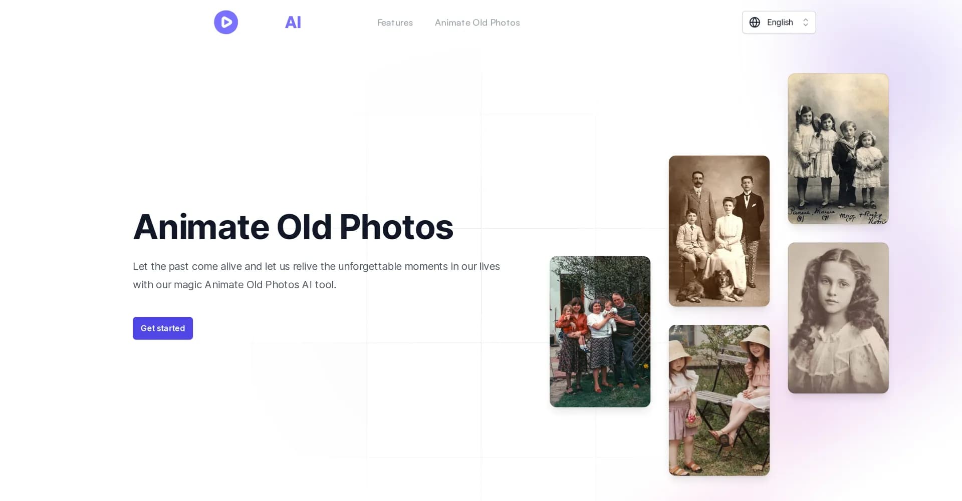 AopsAI homepage screenshot — Turn old photos into living memories.