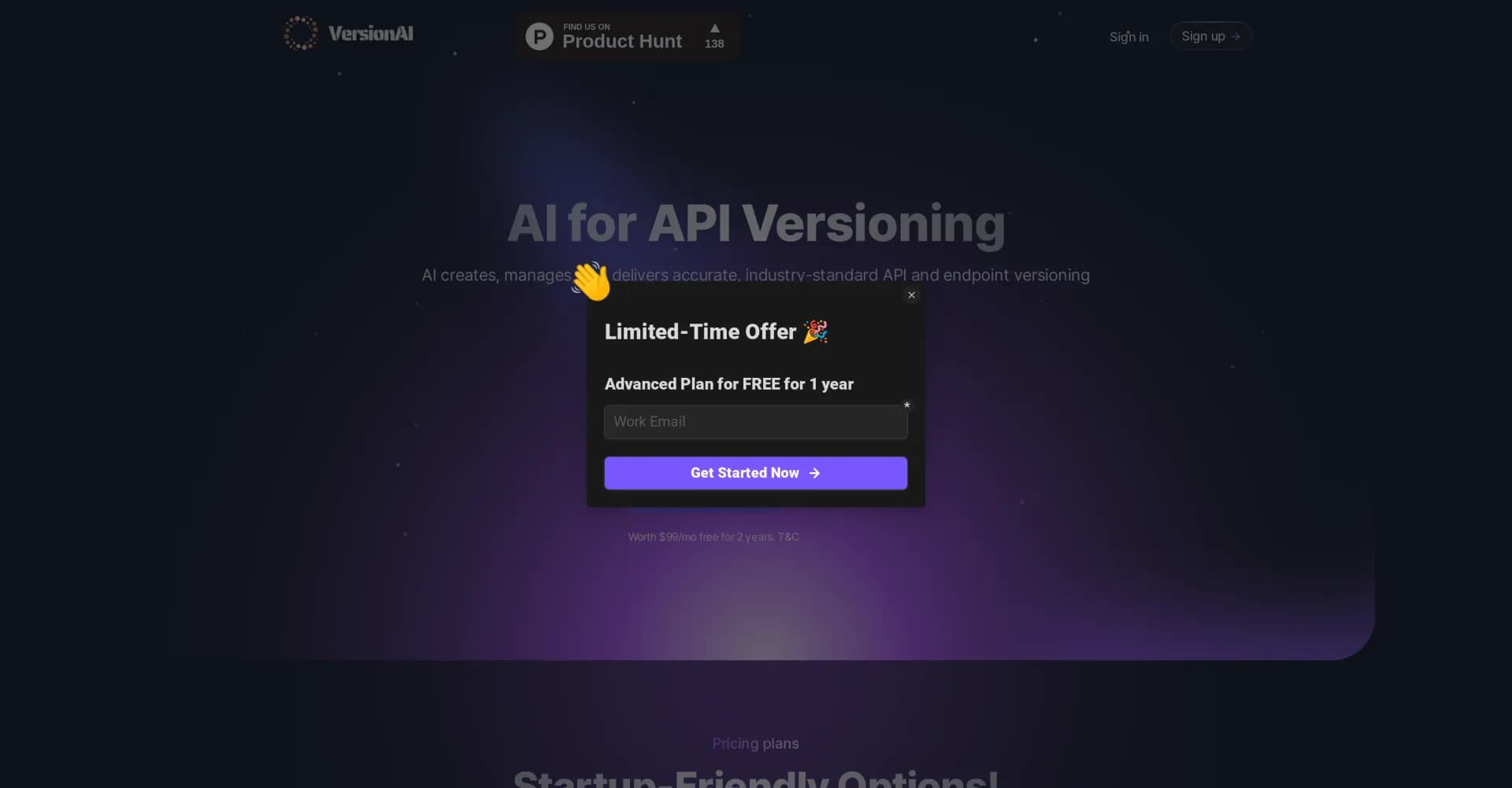 apiversion.dev homepage screenshot — Automate API versioning with AI precision