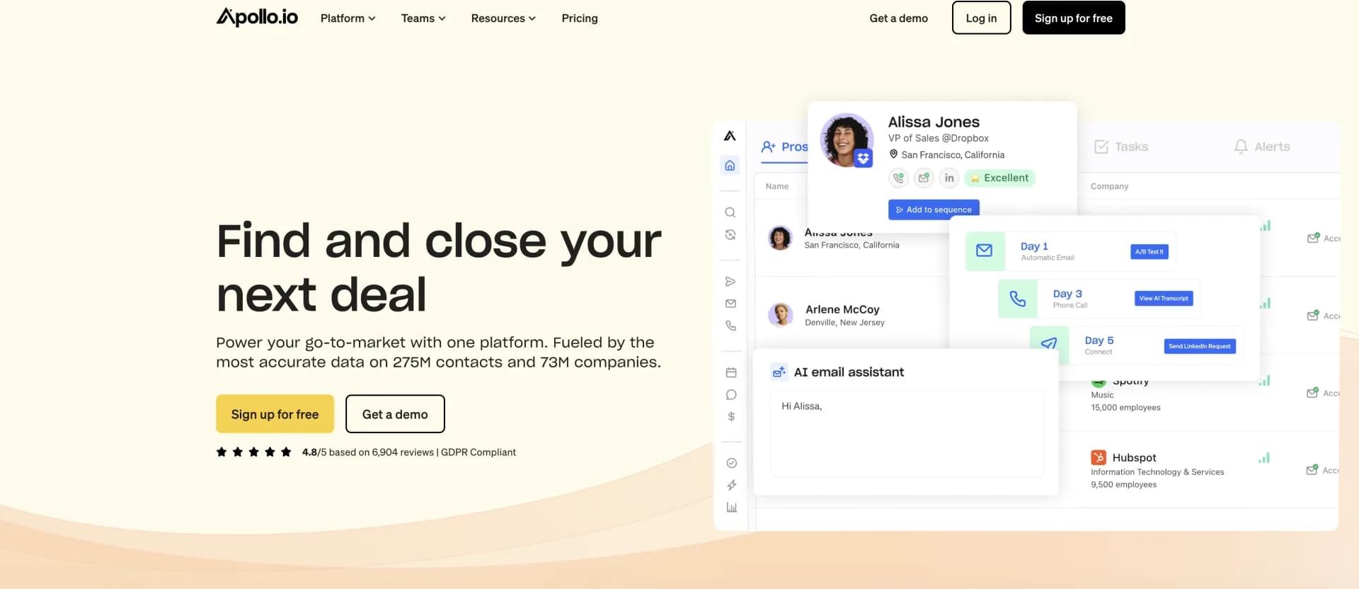 Apollo homepage screenshot — Find and engage leads with powerful sales intelligence.