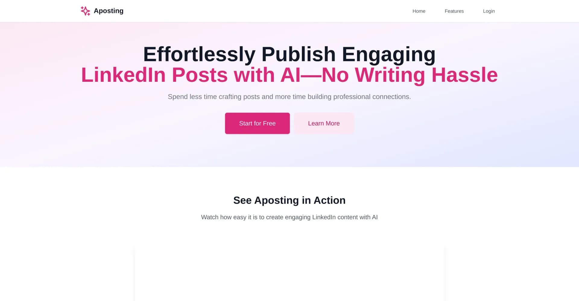 Aposting homepage screenshot — Generate viral LinkedIn posts with AI