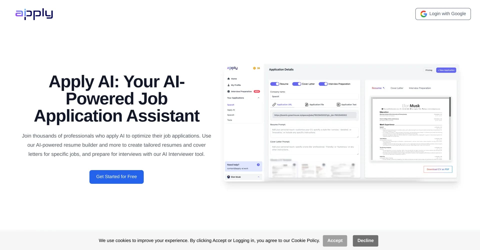 Apply AI homepage screenshot — AI-powered tools to land your dream job effortlessly