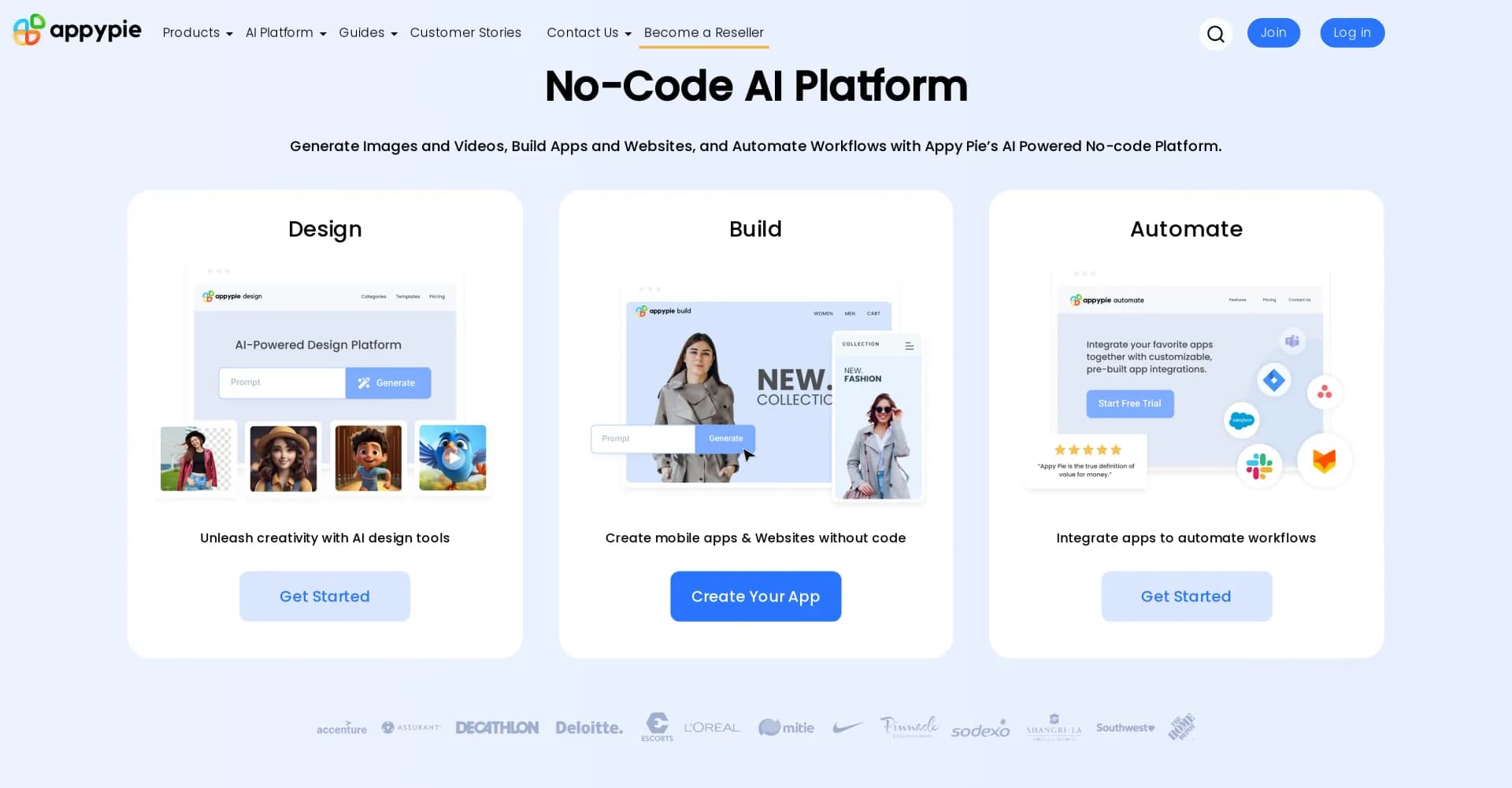 Appypie homepage screenshot — Turn ideas into reality without coding