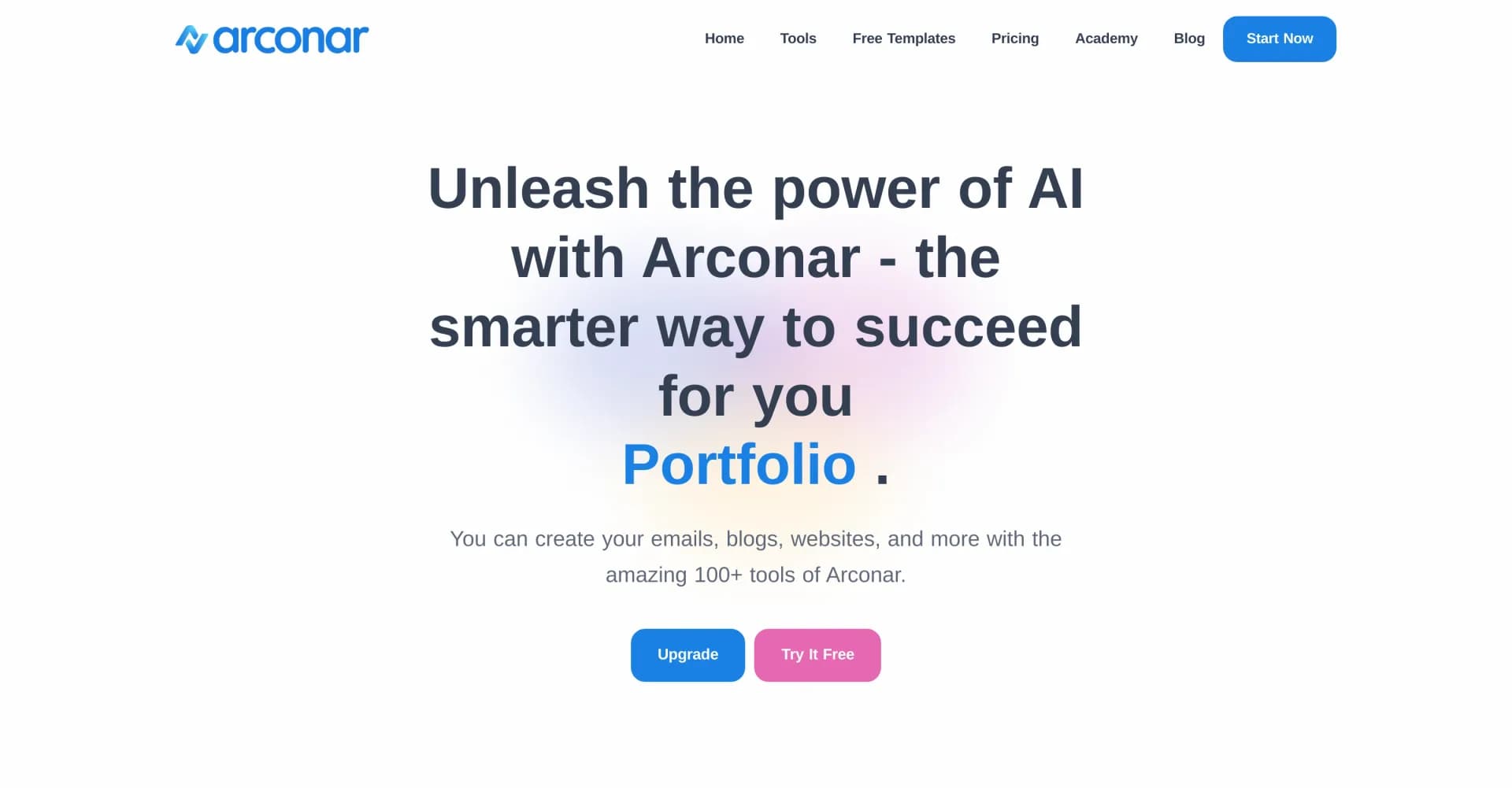 Arconar homepage screenshot — Unleash AI power for smarter content creation