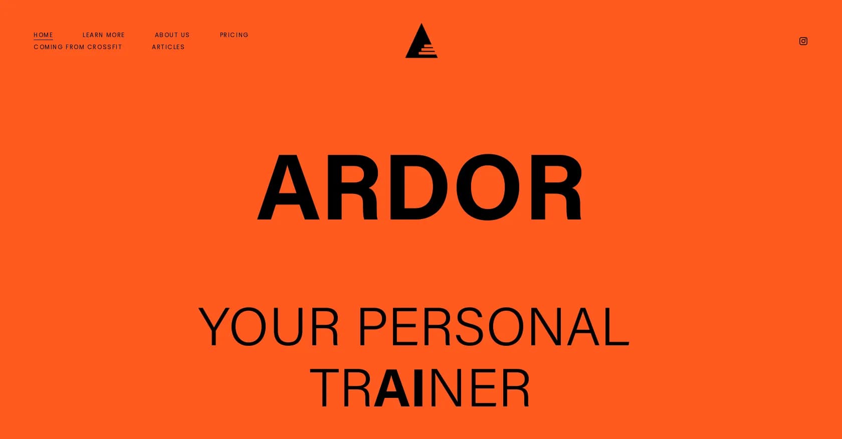 Ardor Fitness homepage screenshot — Personalized fitness training with progress tracking.