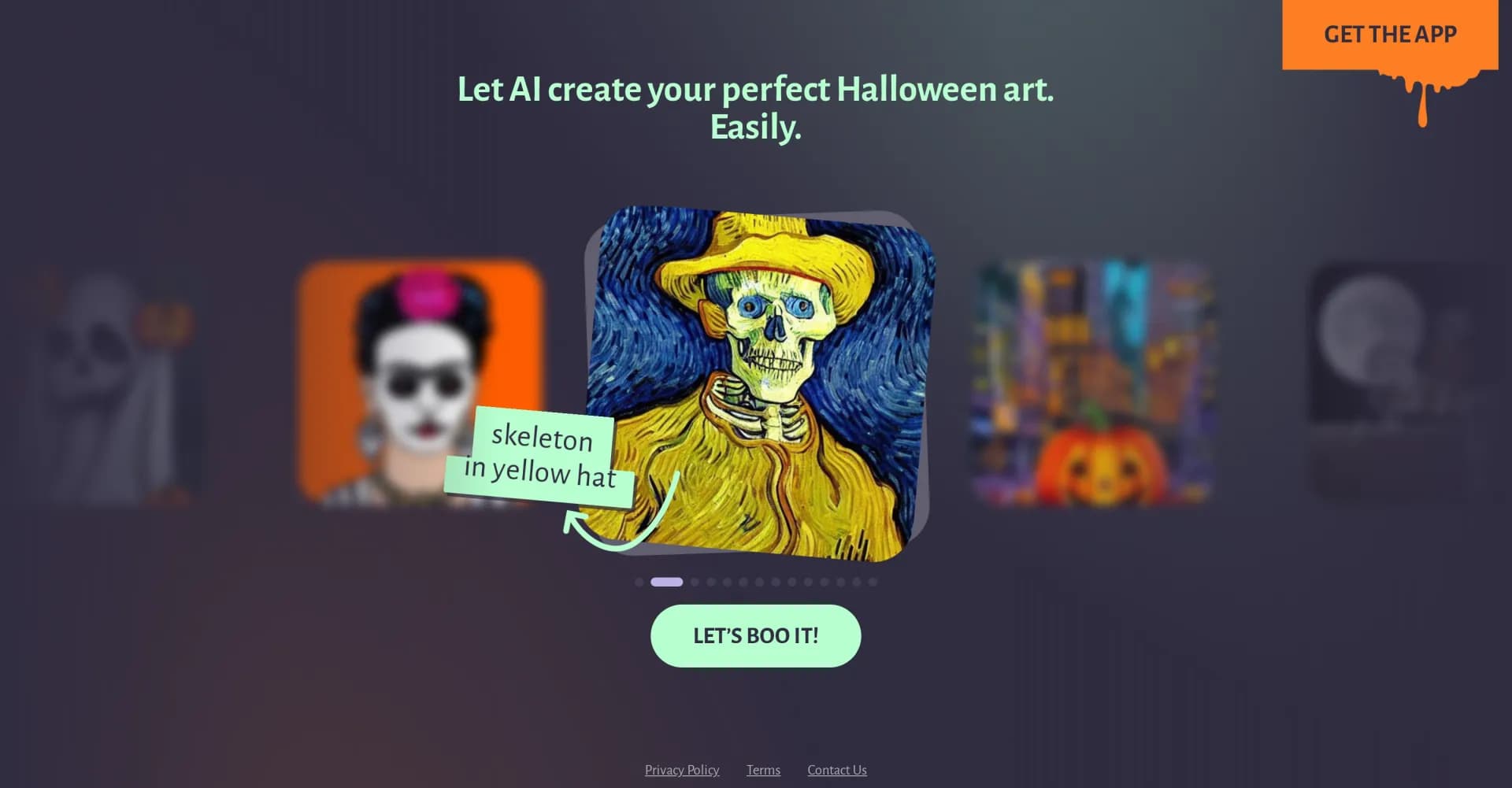 ArtBot.ai homepage screenshot — AI-powered Halloween art generator
