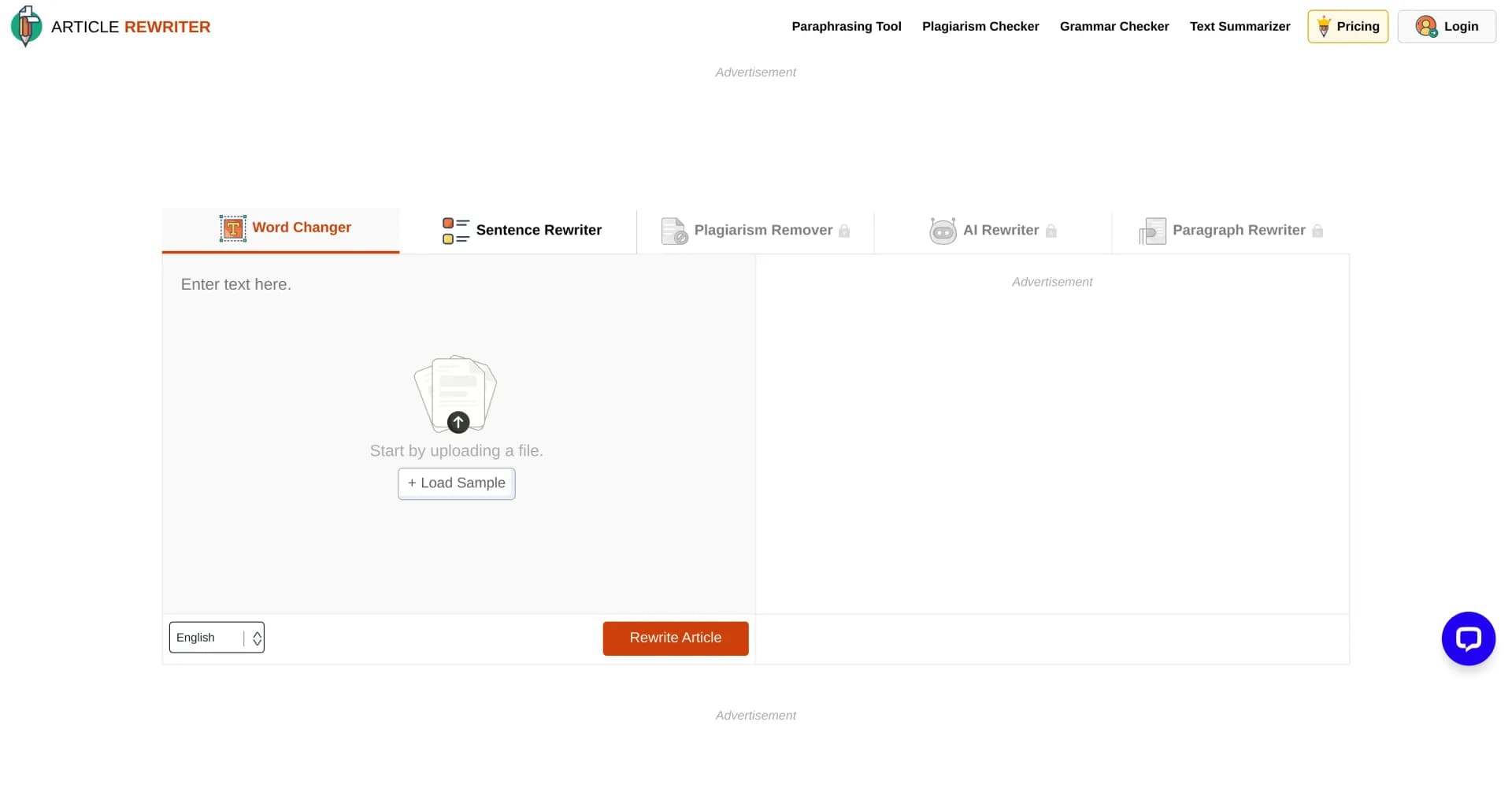 ArticleRewriter homepage screenshot — Rewrite text with AI-powered precision.