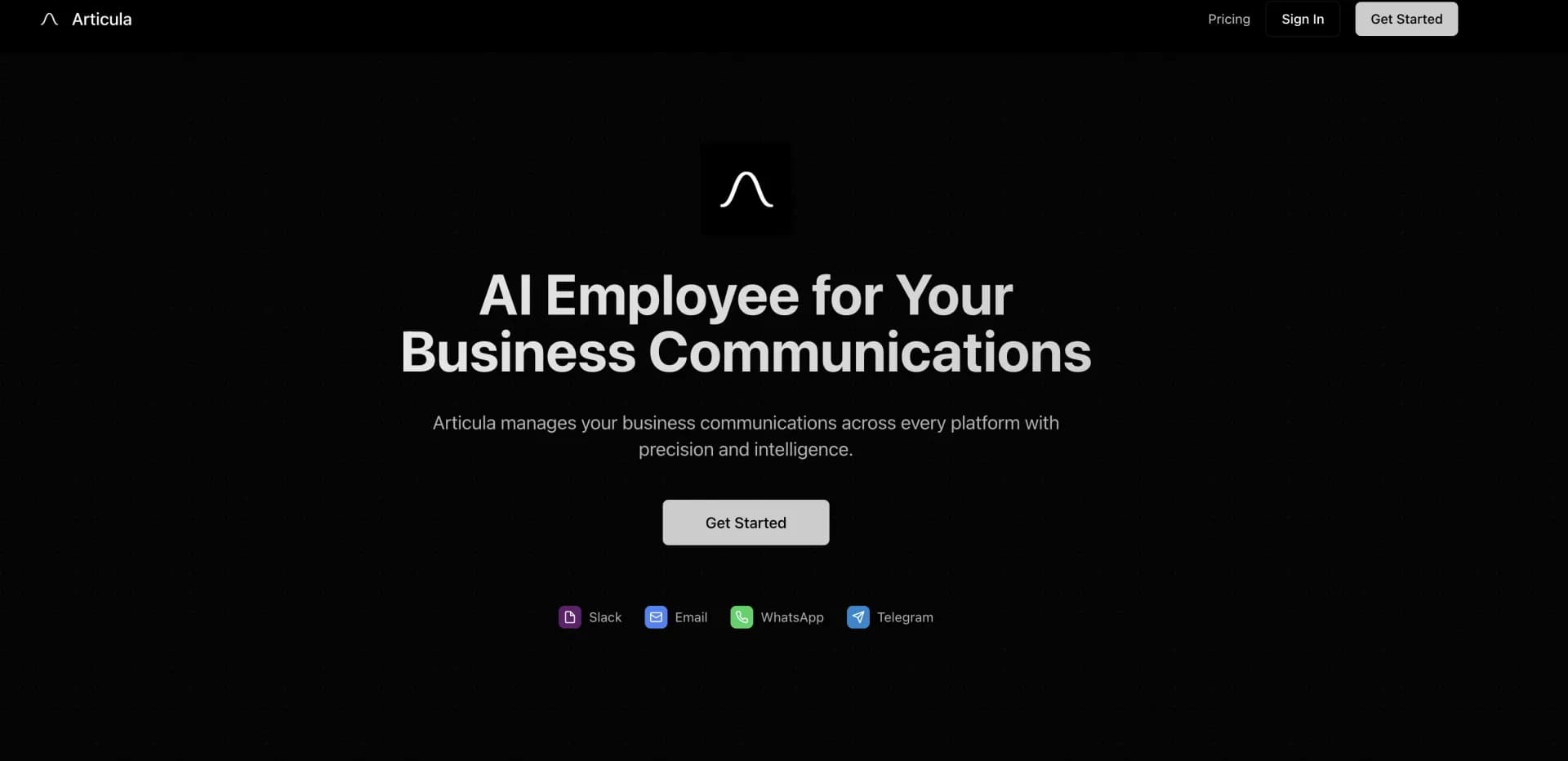 Articula homepage screenshot — Your AI-powered teammate for seamless business communication