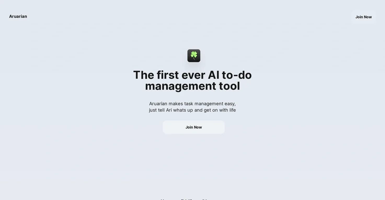 Aruarian homepage screenshot — AI-powered task management made effortless.