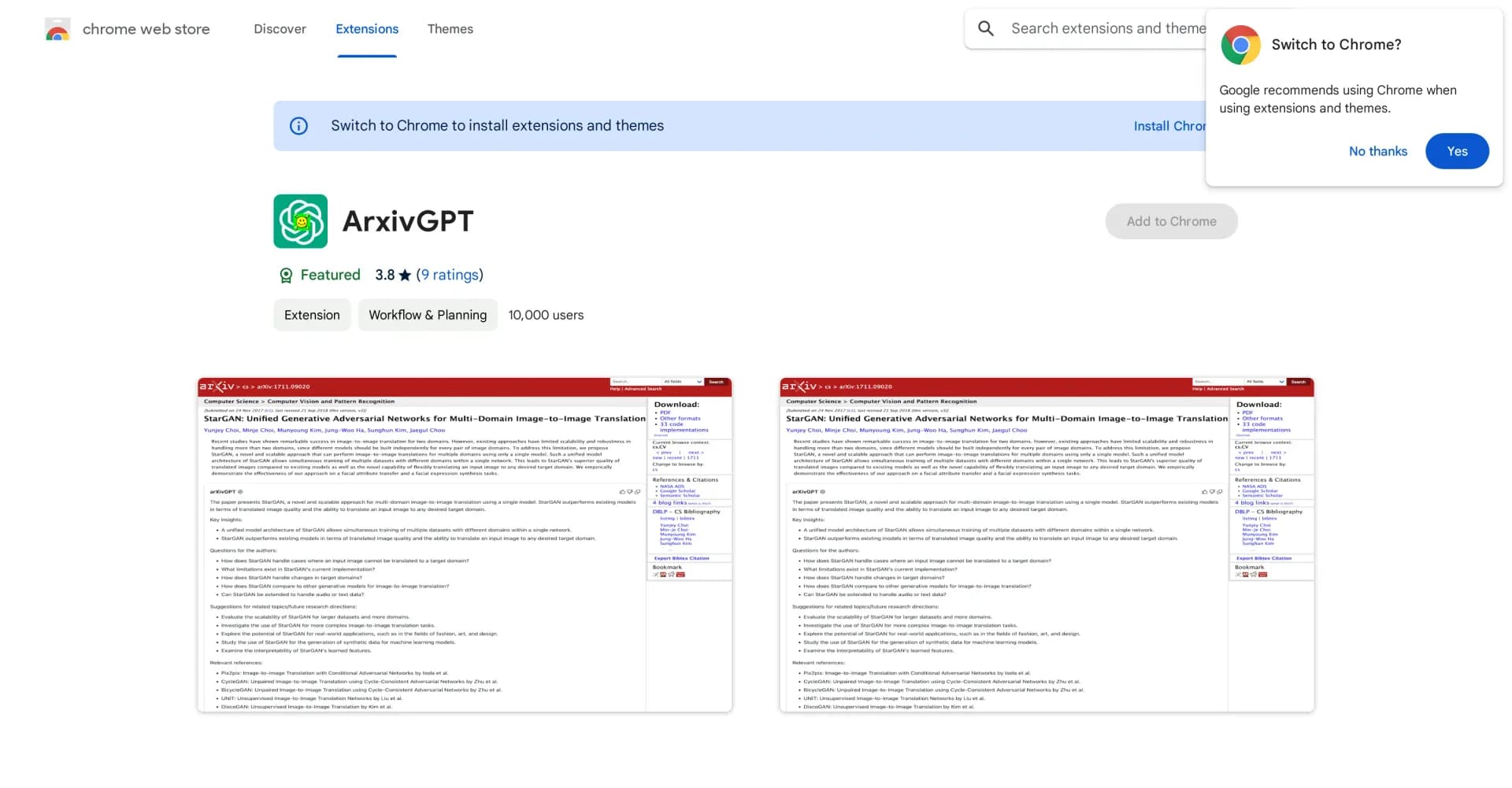 ArxivGPT homepage screenshot — Chrome extension summarizing text documents/articles.