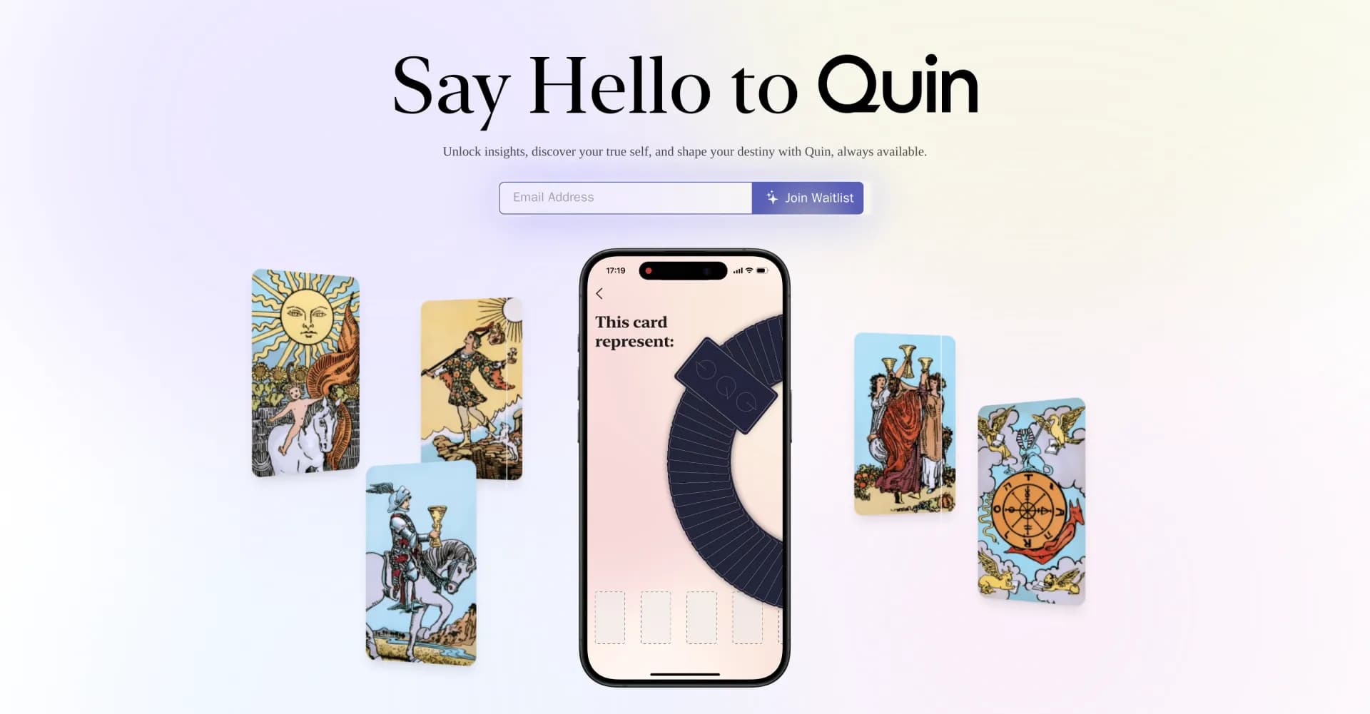 Ask Quin homepage screenshot — AI tarot master for instant personal insights