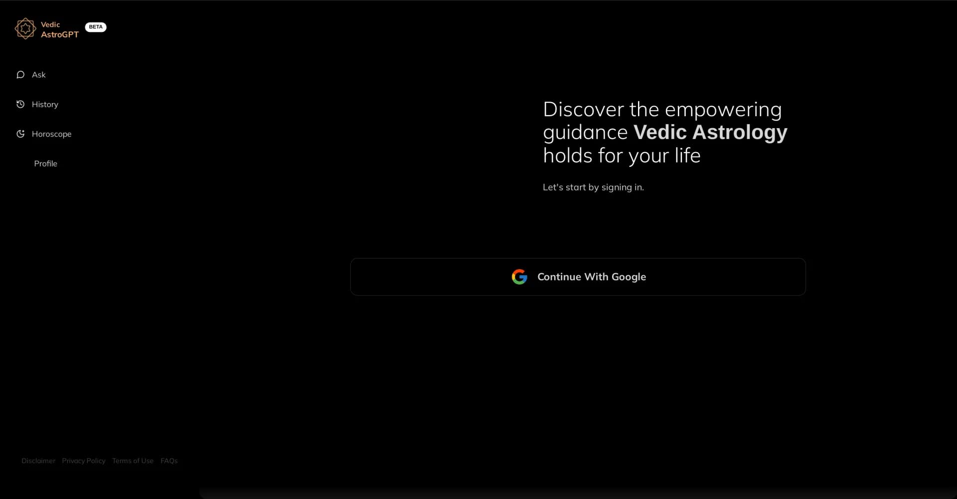 AstroGPT homepage screenshot — Your personalized Vedic astrology guide in 30 seconds.