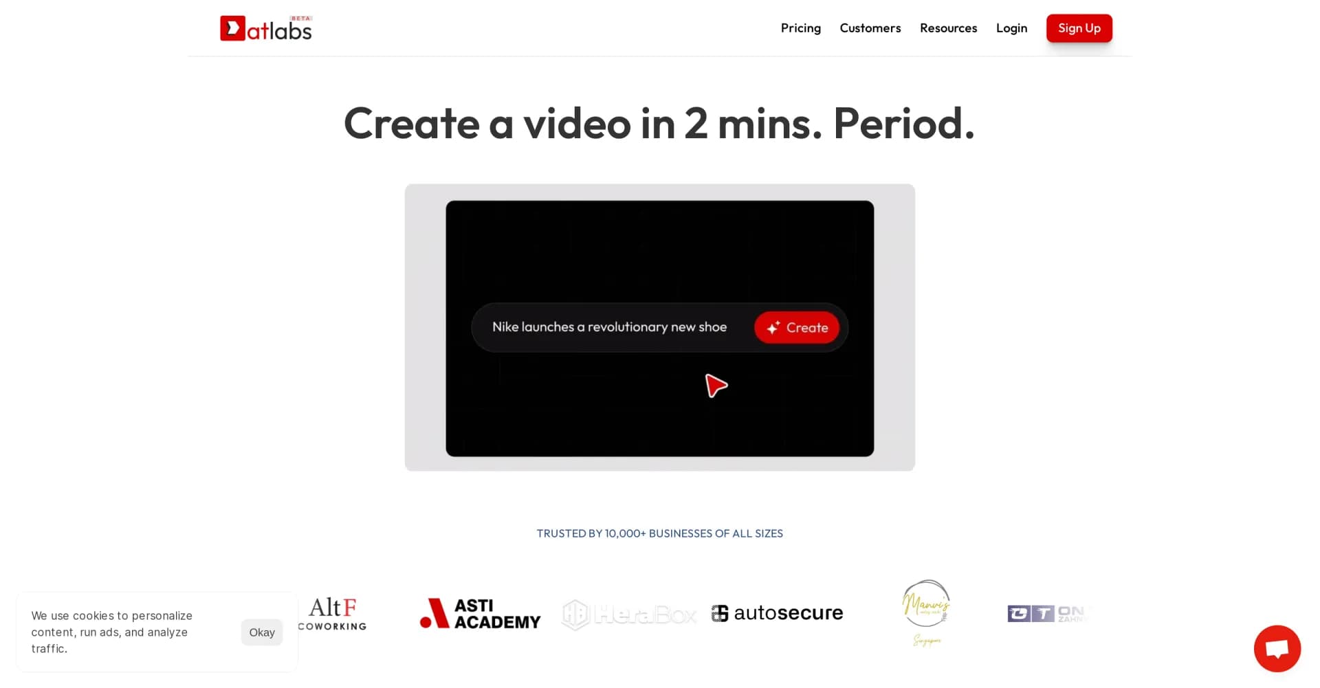 Atlabs homepage screenshot — Craft engaging AI videos in minutes