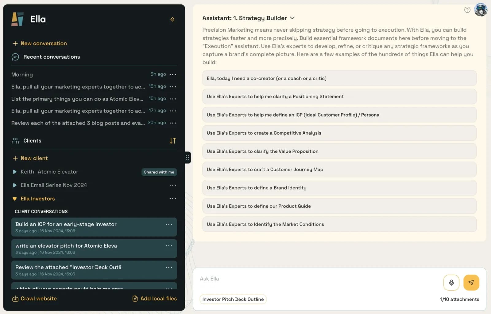 Ella - by Atomic Elevator homepage screenshot — Your marketing excellence, amplified