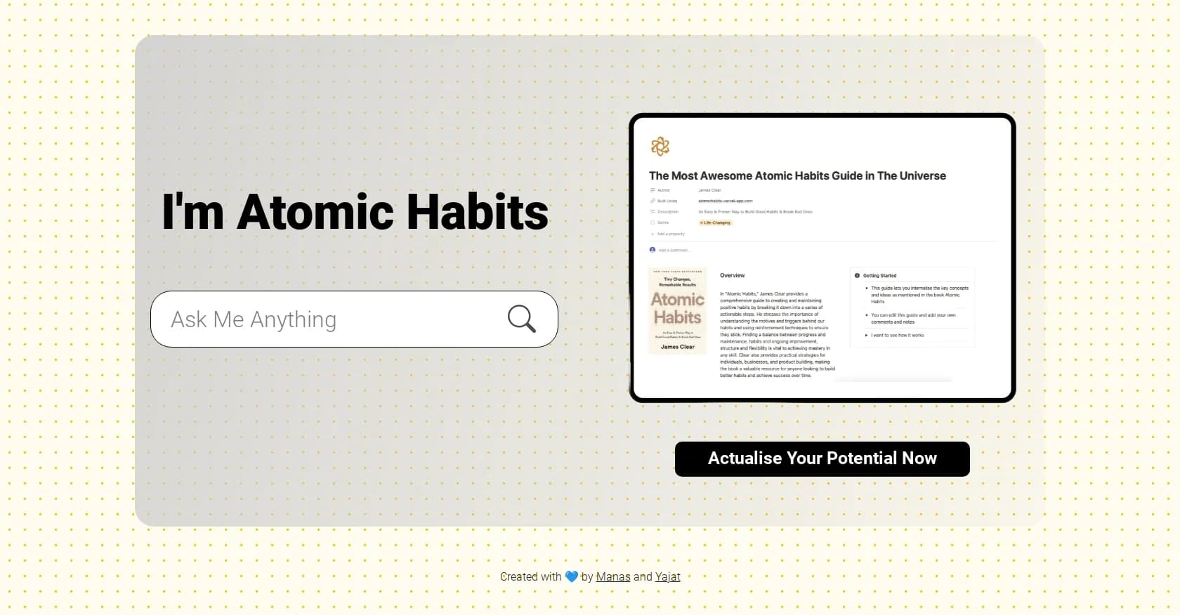 Atomic Habits GPT homepage screenshot — Transform habits into atomic success.