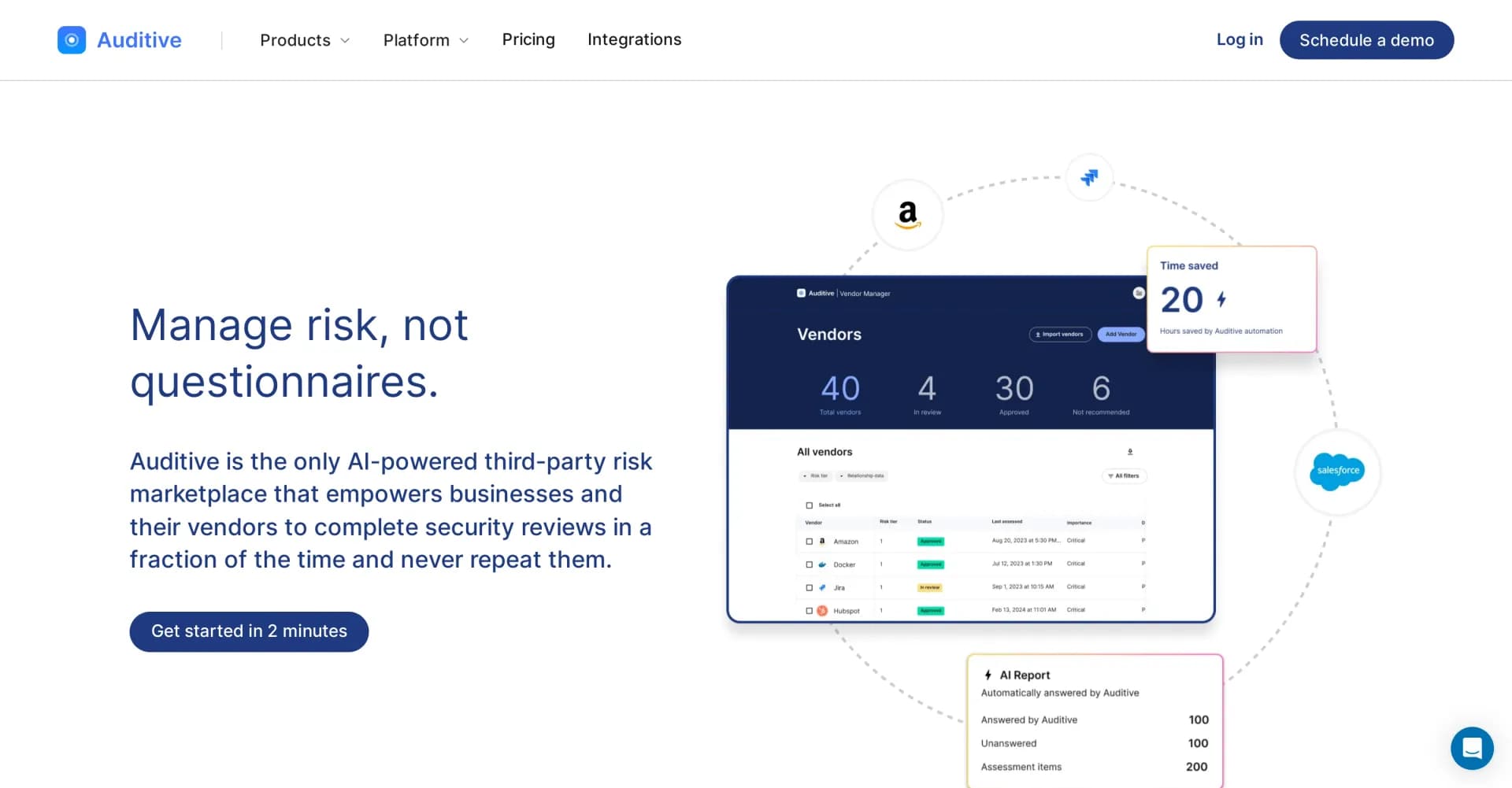 Auditive homepage screenshot — Simplify third-party risk management with AI