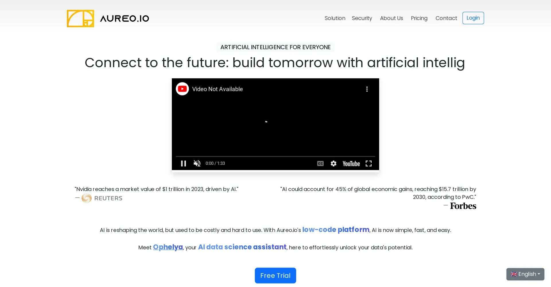 Aureo homepage screenshot — Build AI models and automations with low-code simplicity.
