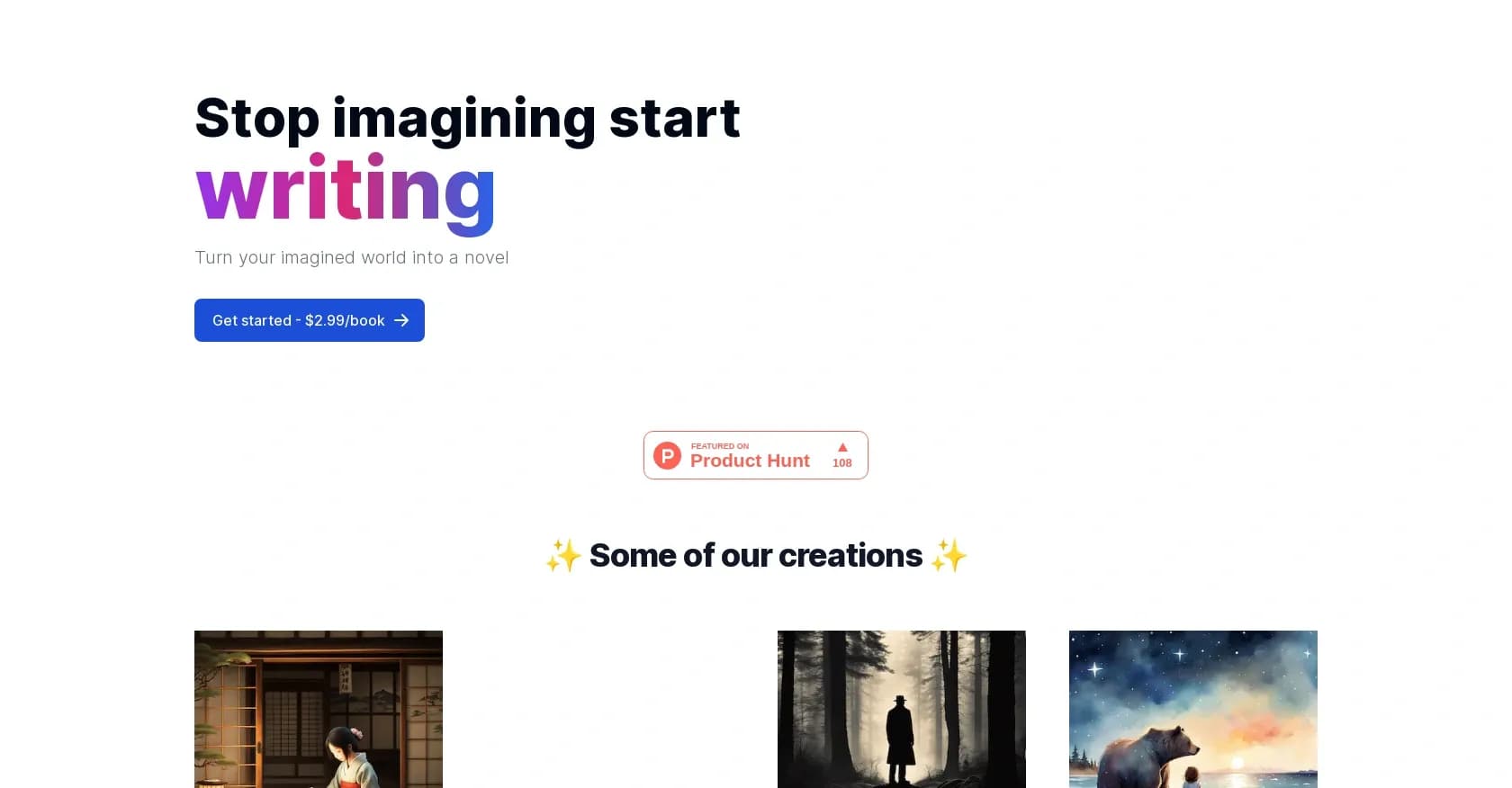 AuthorGPT homepage screenshot — Generate complete books with AI