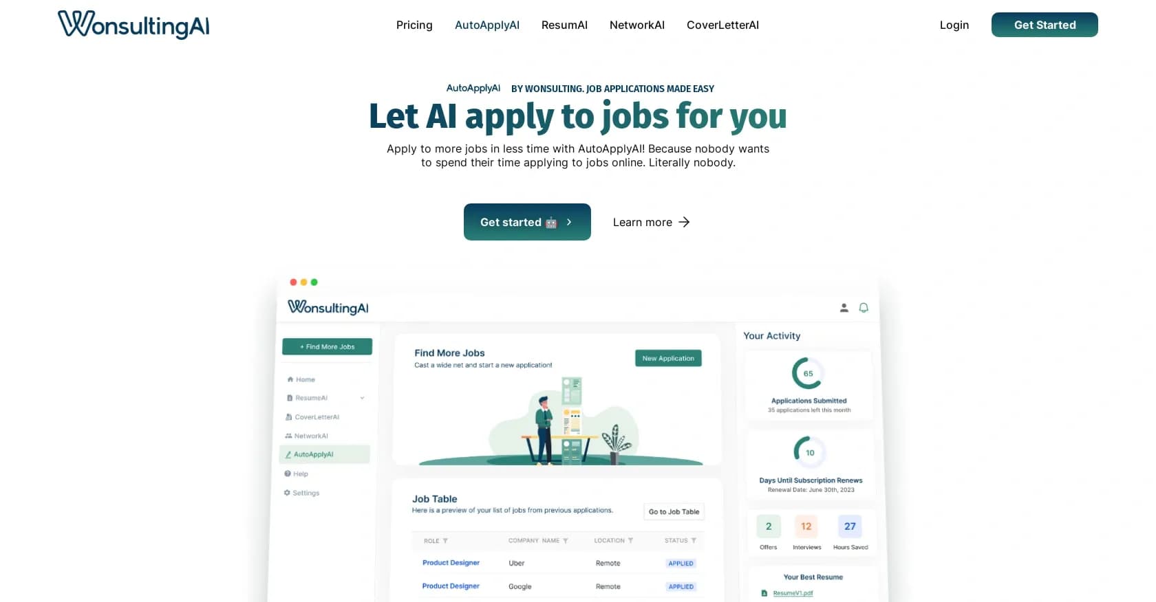 AutoApplyAI homepage screenshot — Apply to jobs at the speed of AI