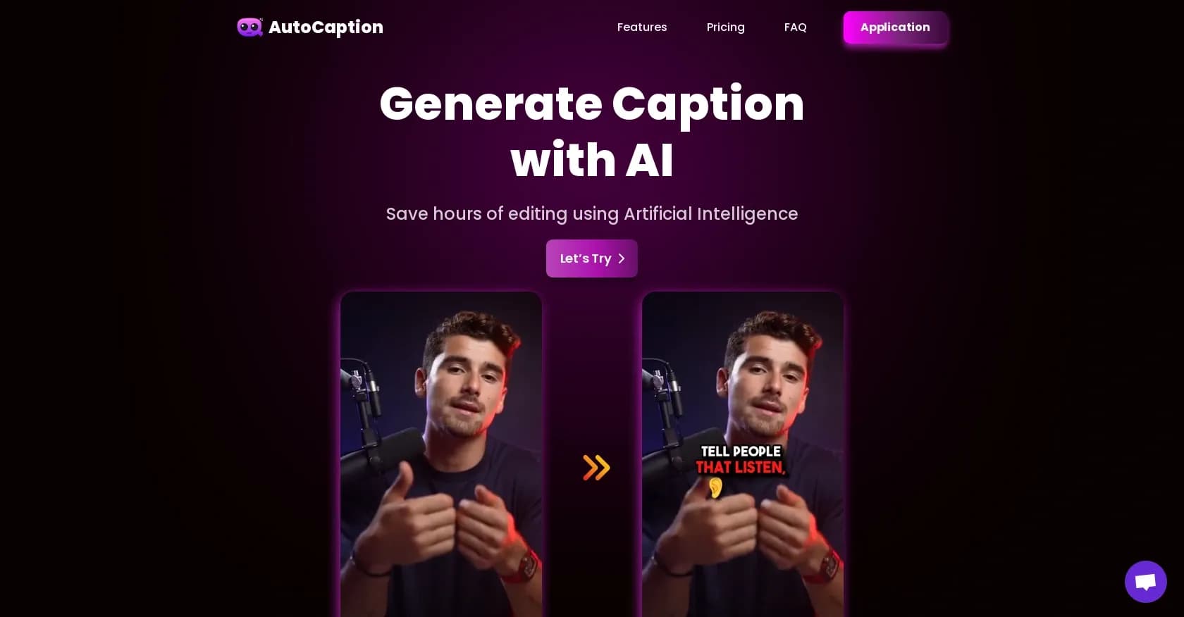 AutoCaption homepage screenshot — AI caption generator for social videos