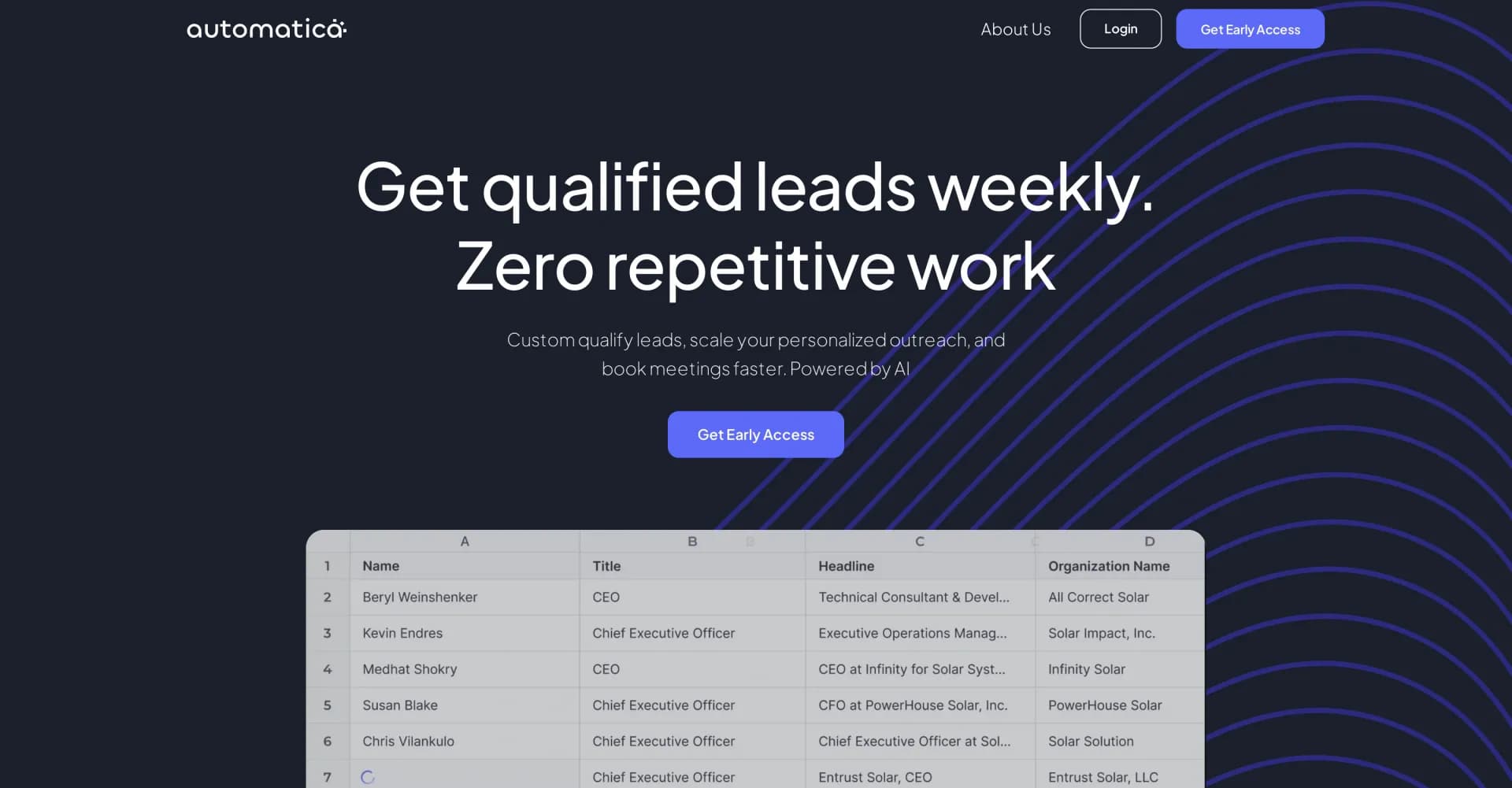 Automatica homepage screenshot — AI-powered lead generation and outreach automation